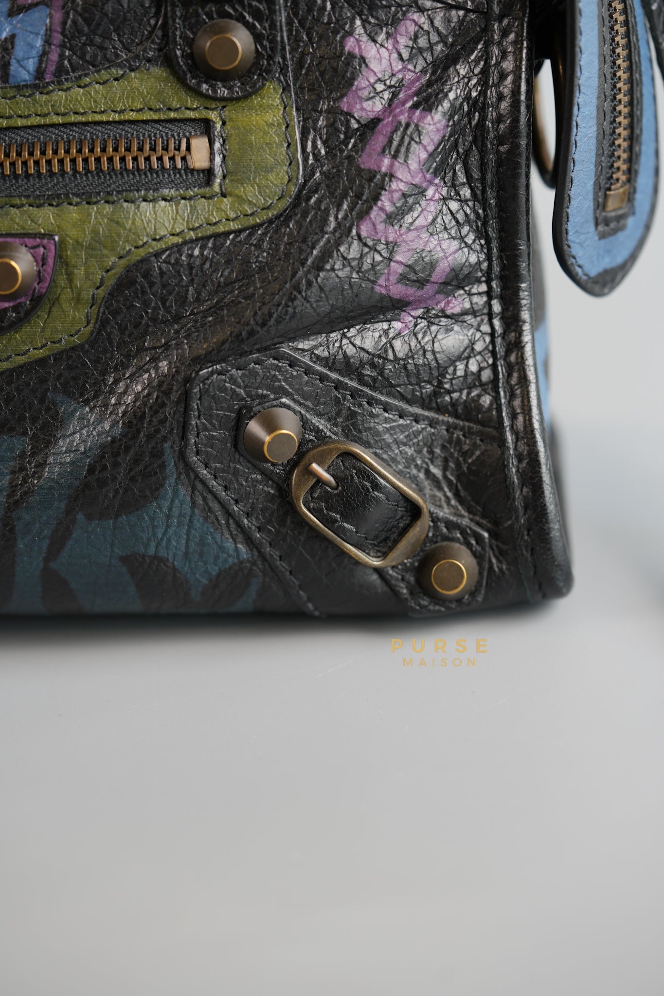 Mini City Black Graffiti Print Leather Bag | Purse Maison Luxury Bags Shop