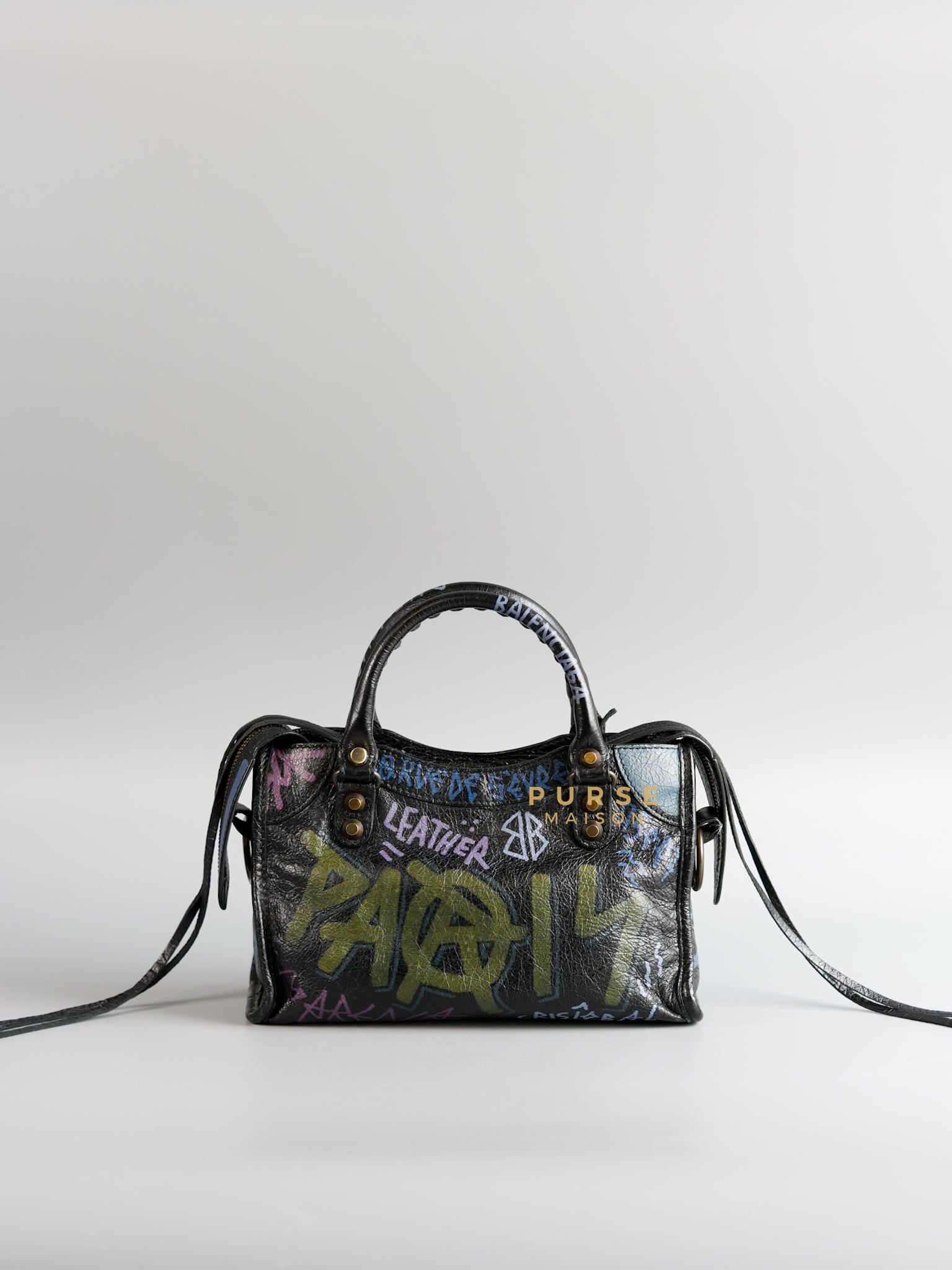 Mini City Black Graffiti Print Leather Bag | Purse Maison Luxury Bags Shop