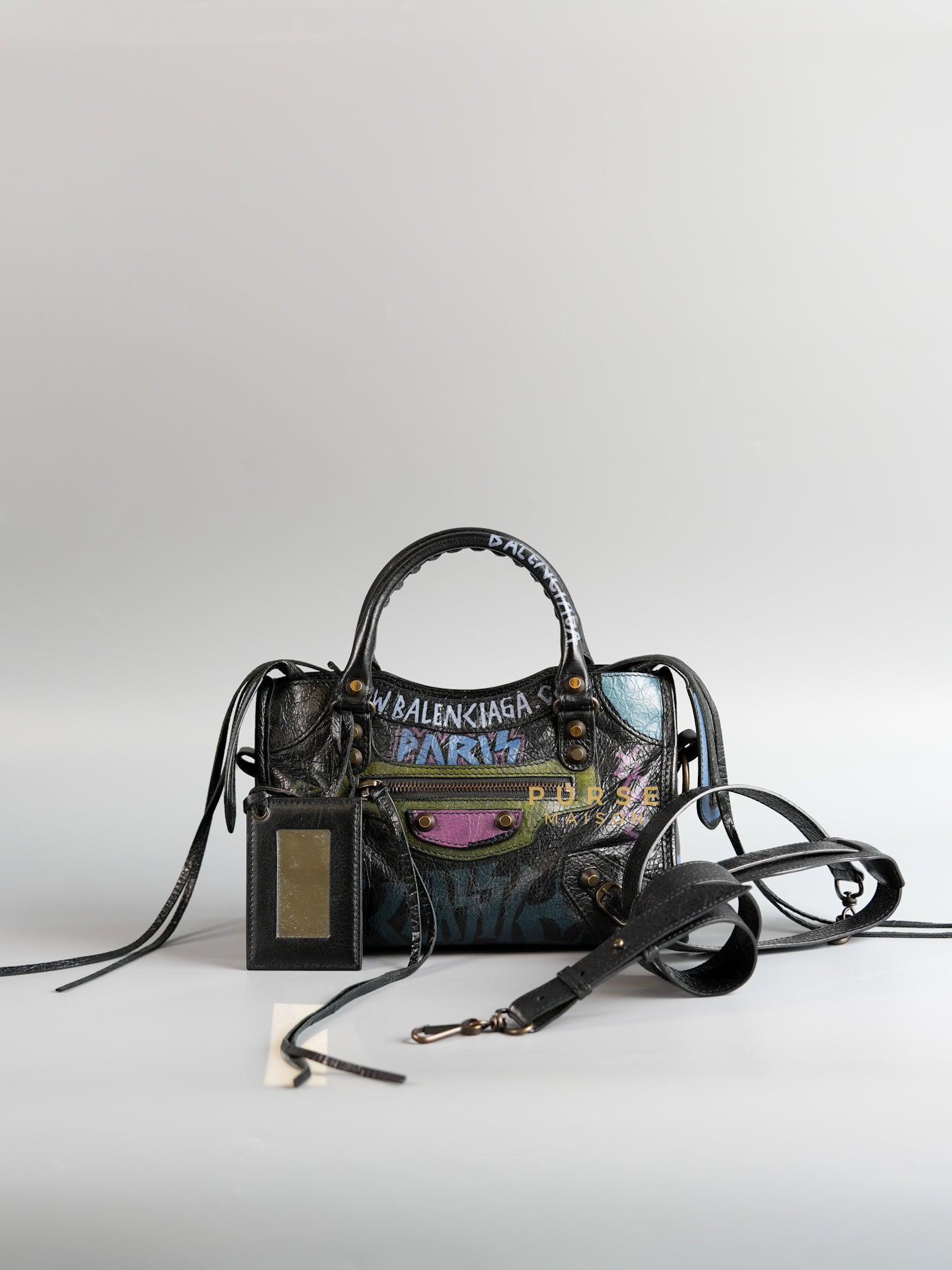 Mini City Black Graffiti Print Leather Bag | Purse Maison Luxury Bags Shop