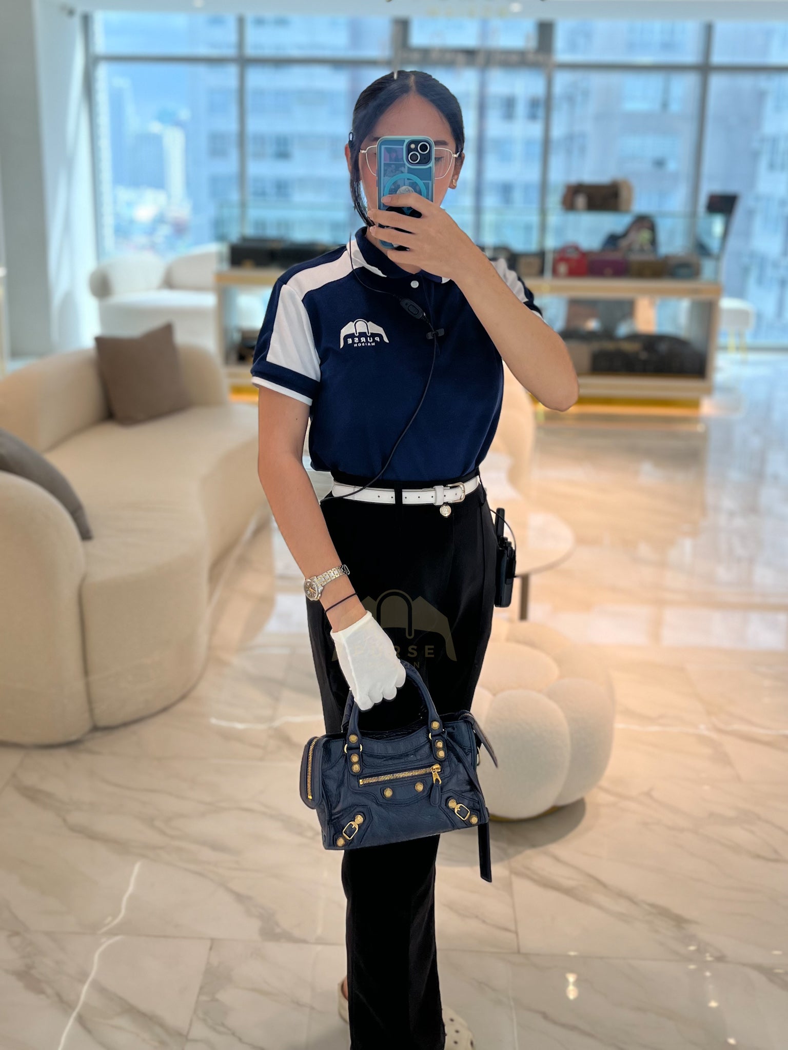 Mini City Metallic in Navy Blue Lambskin Leather Crossbody Bag | Purse Maison Luxury Bags Shop