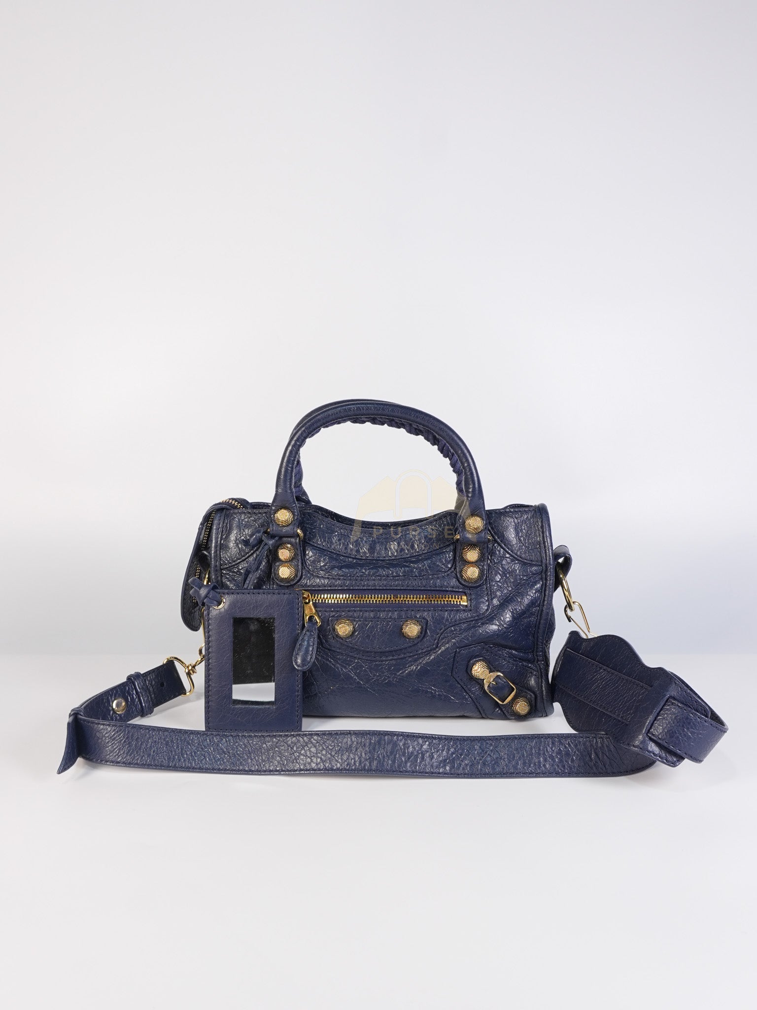 Mini City Metallic in Navy Blue Lambskin Leather Crossbody Bag | Purse Maison Luxury Bags Shop