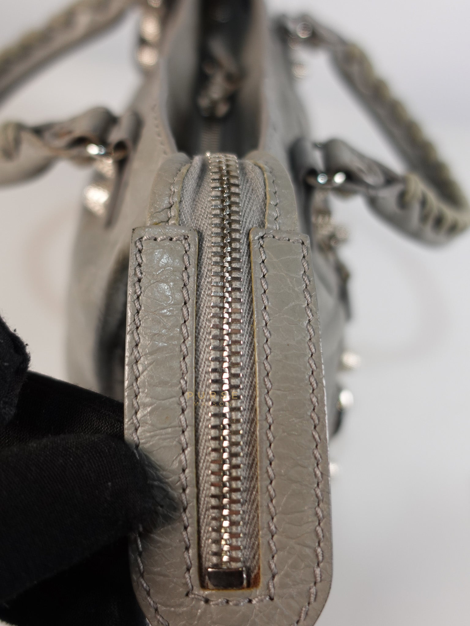 Mini Classic City Bag in Gray Lambskin Leather | Purse Maison Luxury Bags Shop