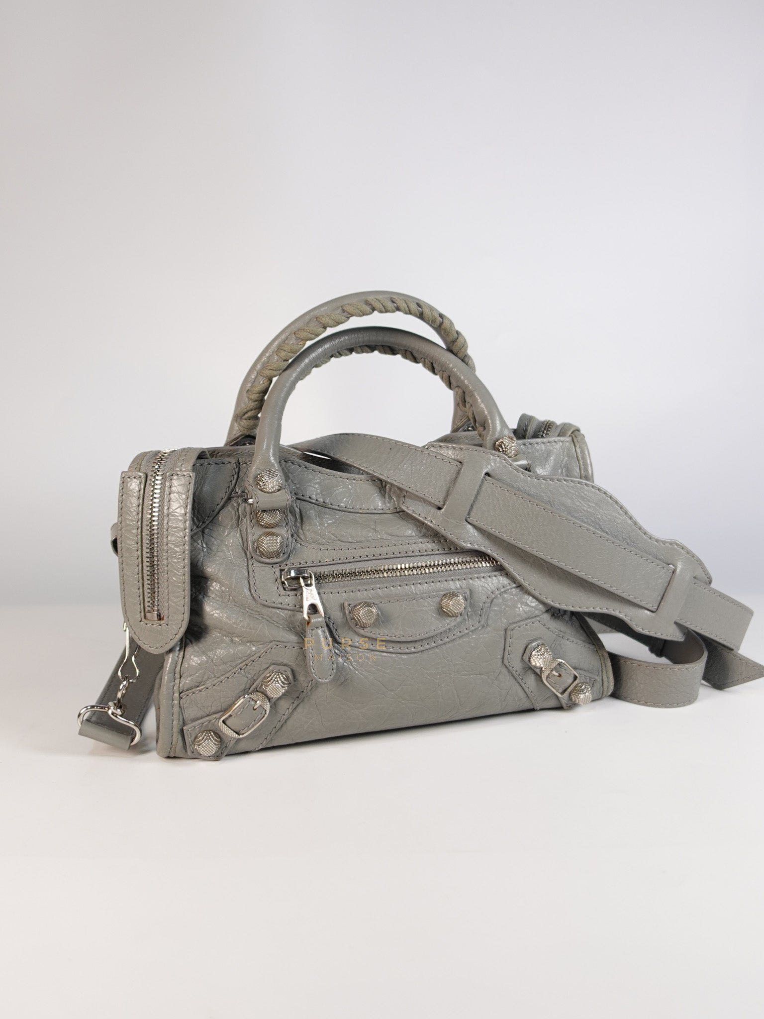 Mini Classic City Bag in Gray Lambskin Leather | Purse Maison Luxury Bags Shop