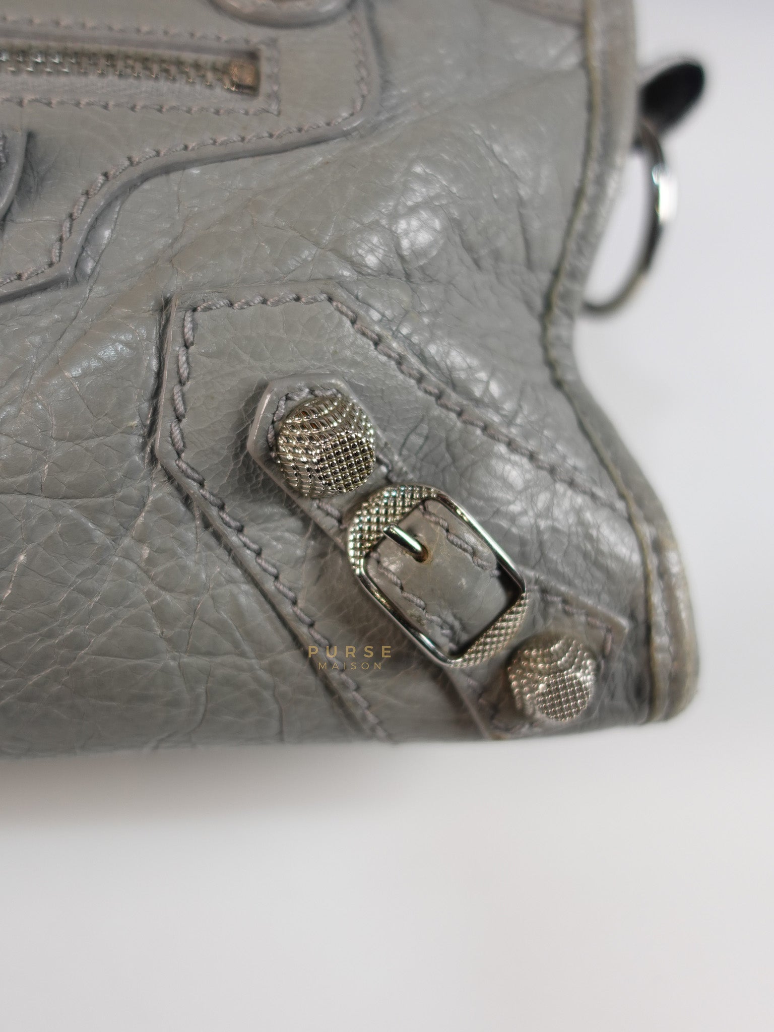 Mini Classic City Bag in Gray Lambskin Leather | Purse Maison Luxury Bags Shop