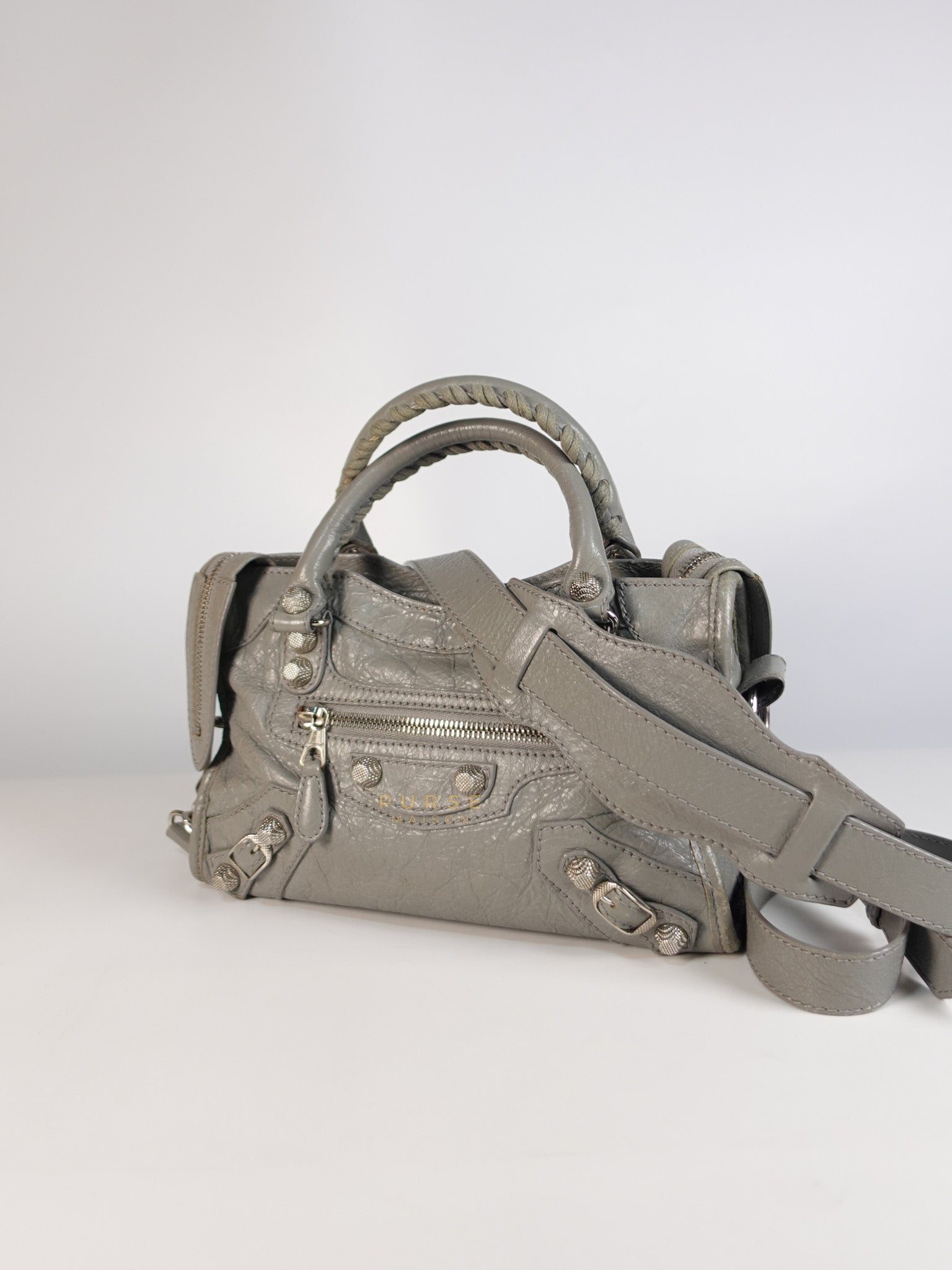 Mini Classic City Bag in Gray Lambskin Leather | Purse Maison Luxury Bags Shop