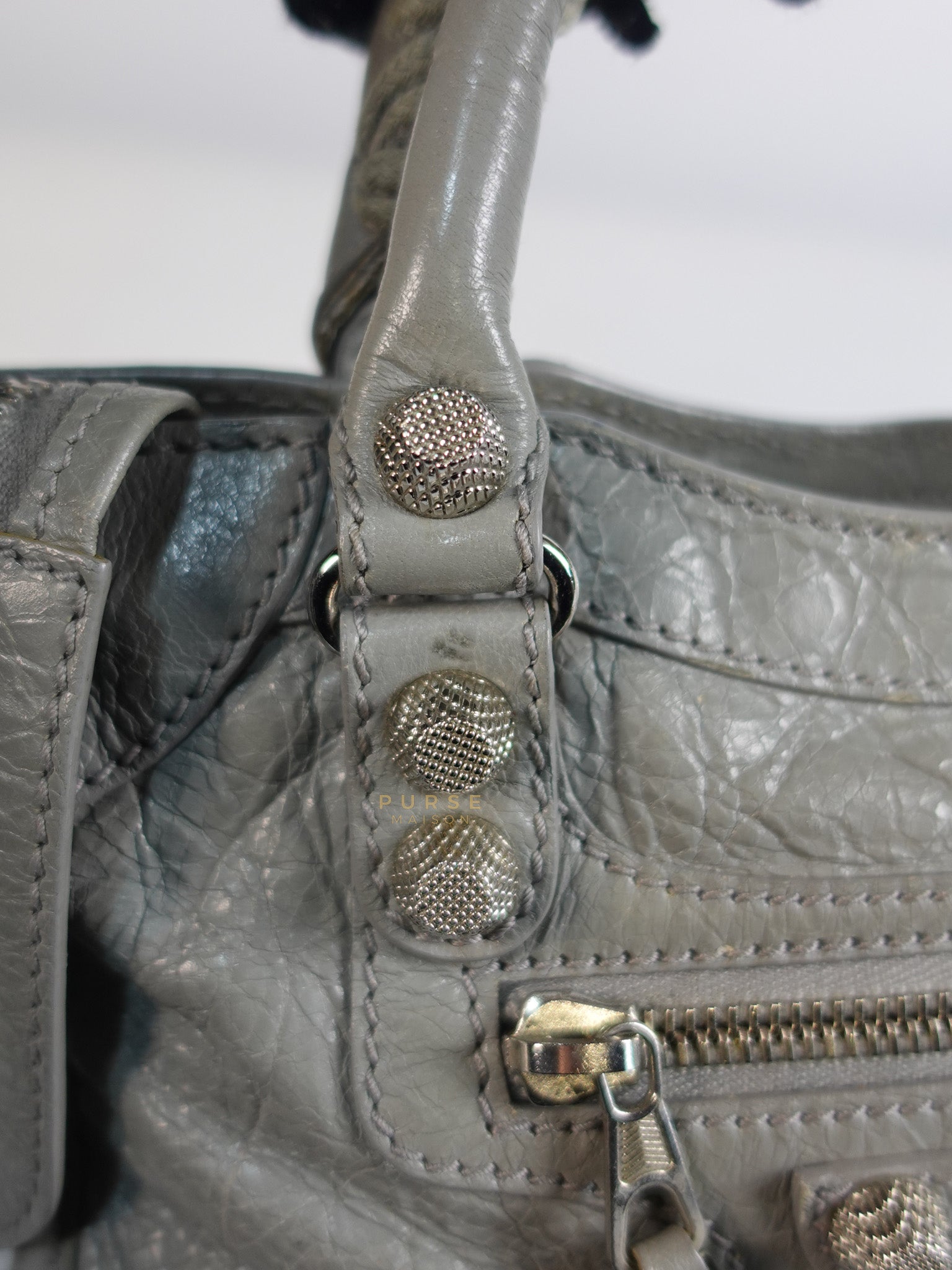 Mini Classic City Bag in Gray Lambskin Leather | Purse Maison Luxury Bags Shop