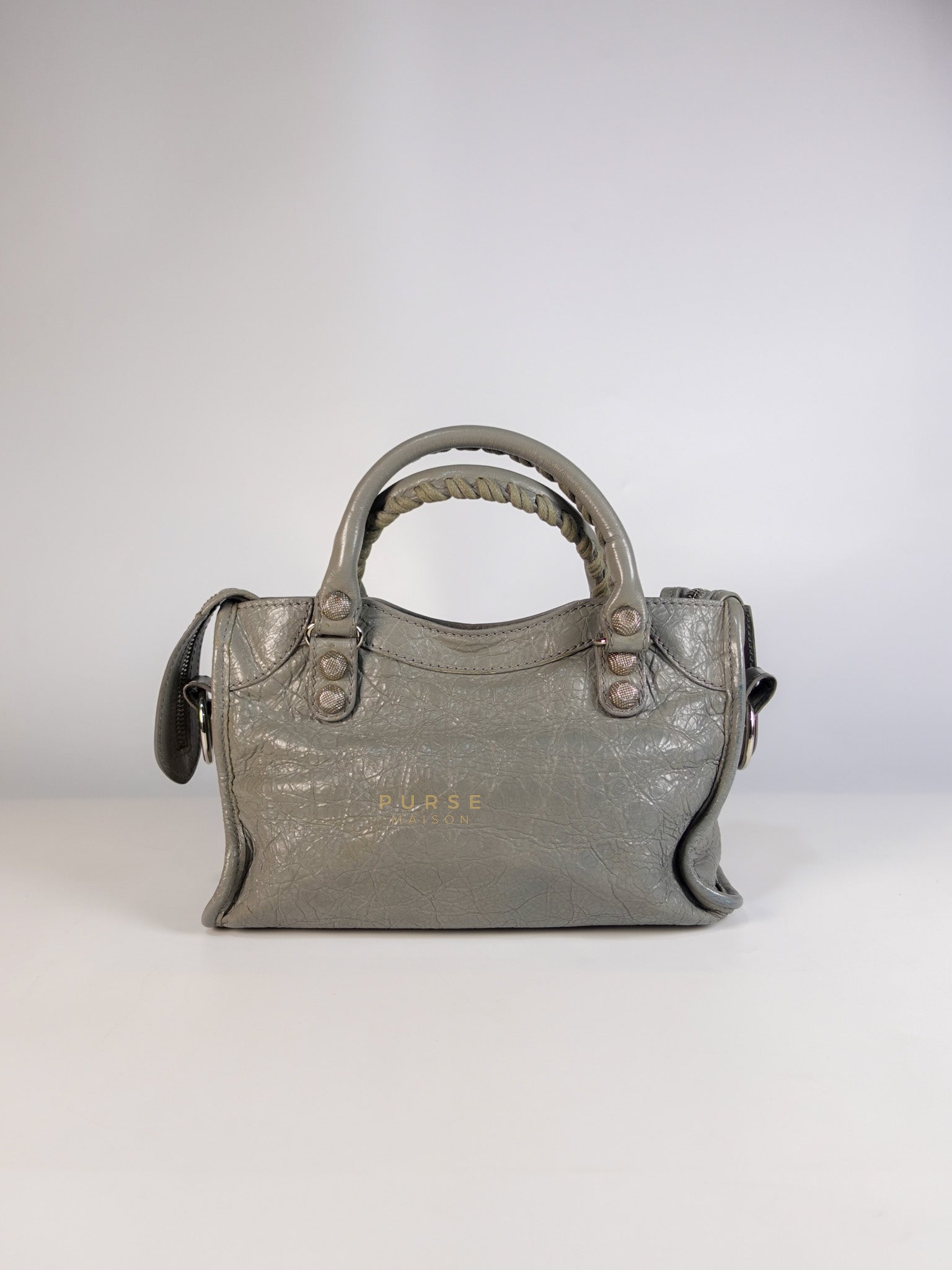 Mini Classic City Bag in Gray Lambskin Leather | Purse Maison Luxury Bags Shop