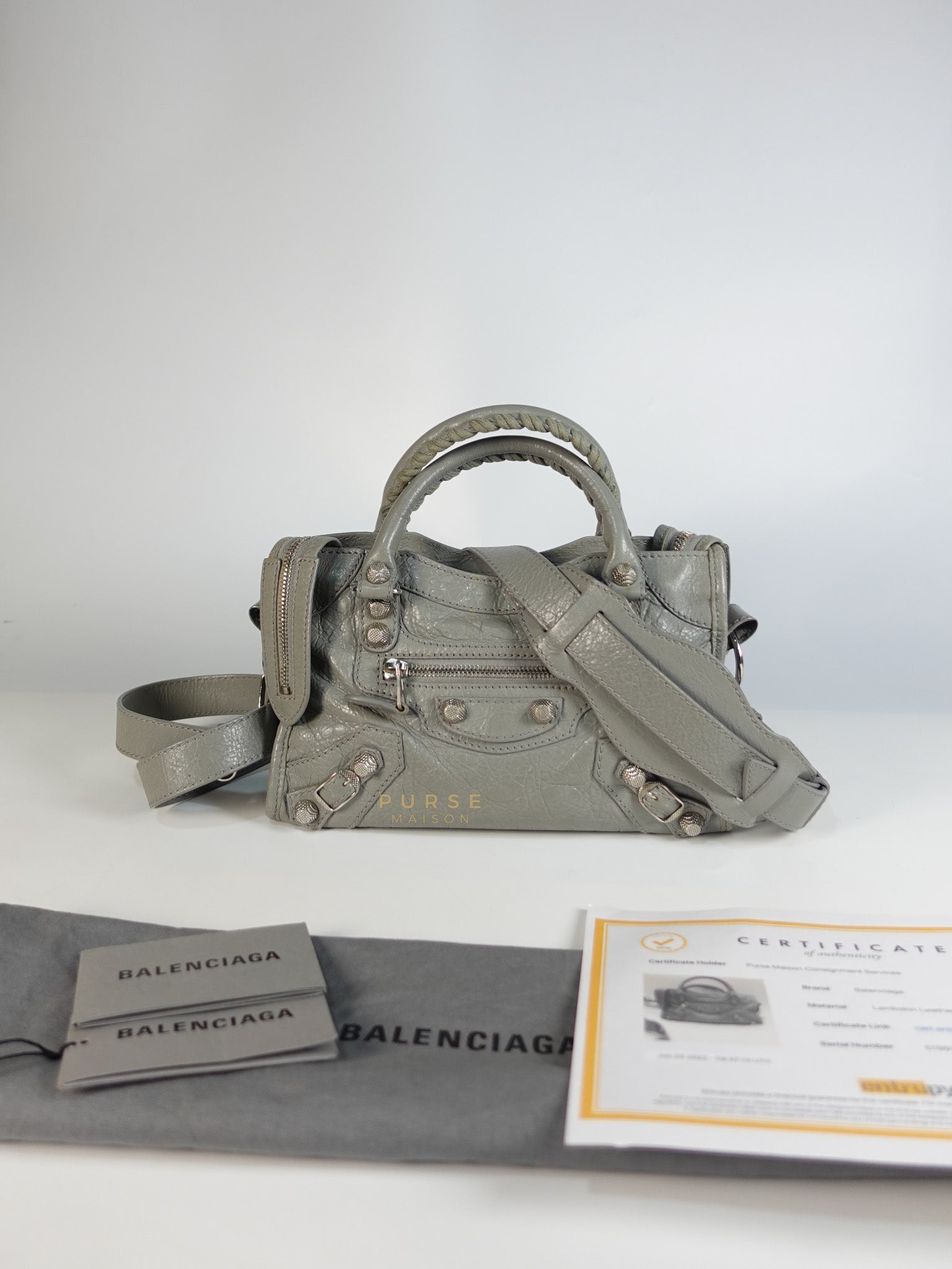 Mini Classic City Bag in Gray Lambskin Leather | Purse Maison Luxury Bags Shop
