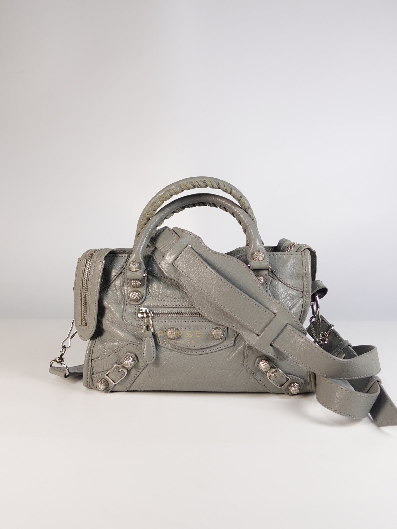 Mini Classic City Bag in Gray Lambskin Leather | Purse Maison Luxury Bags Shop