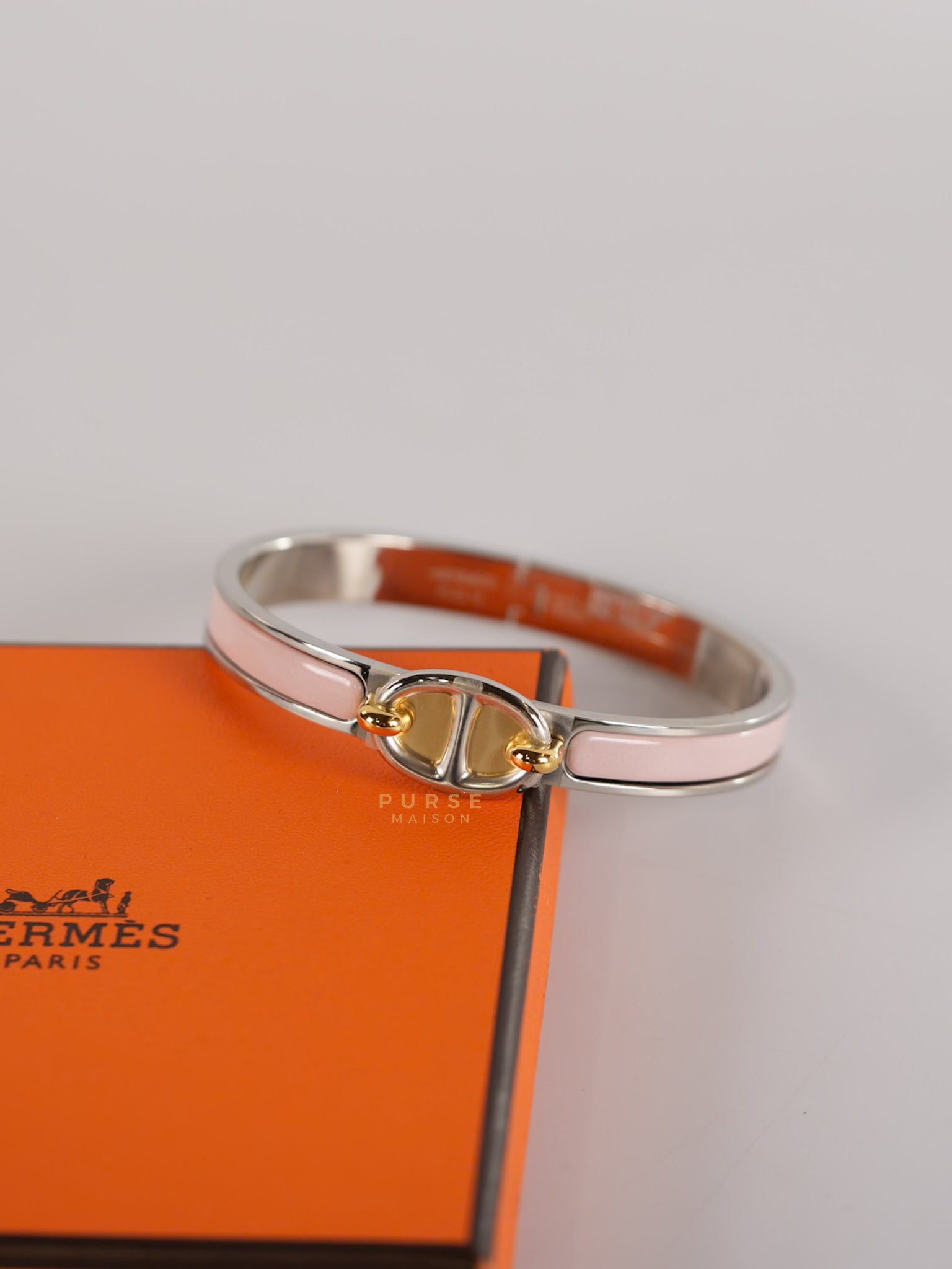 Mini Clic Chaine d'Ancre Pink Bangle in Palladium Hardware | Purse Maison Luxury Bags Shop