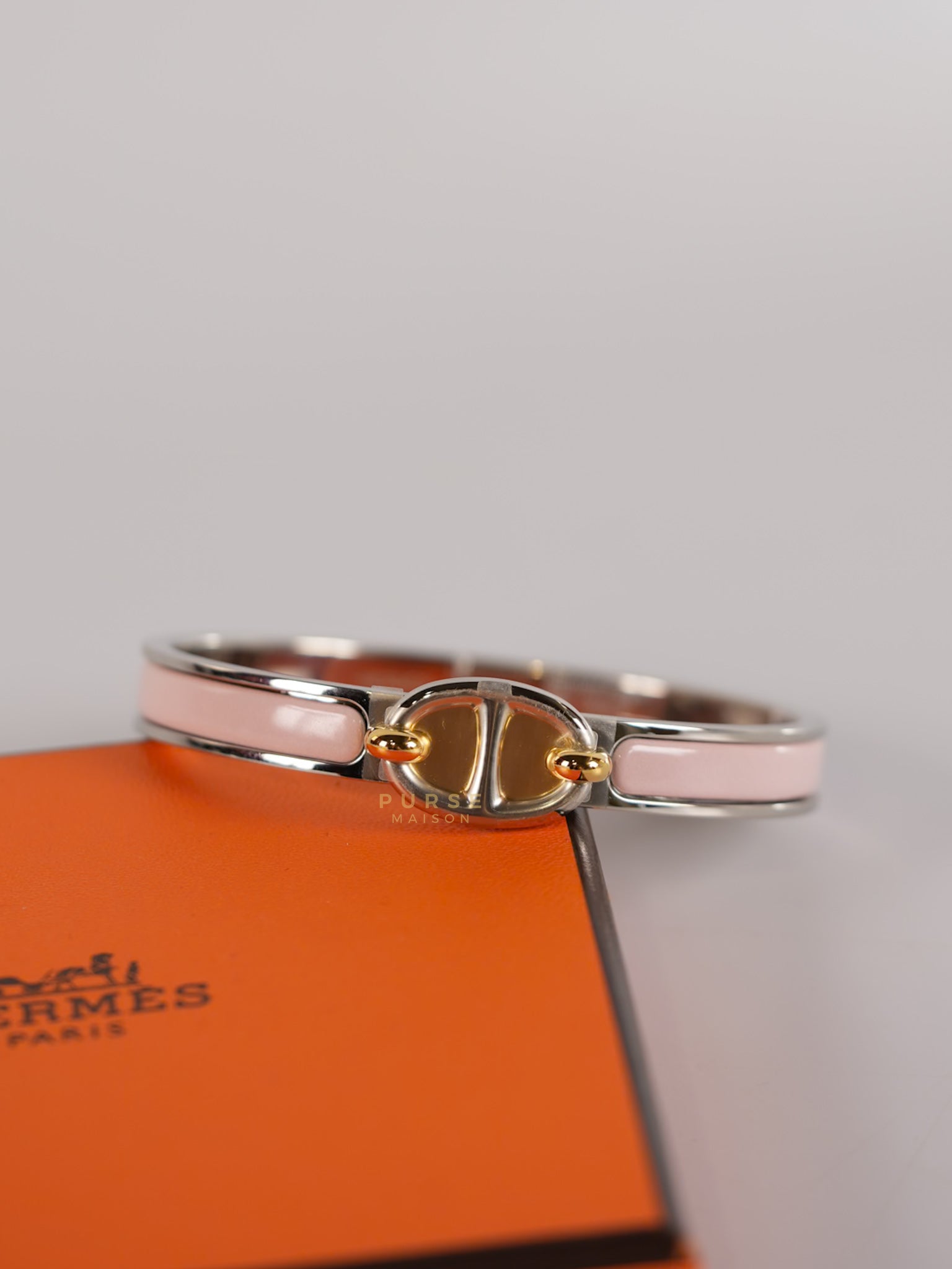 Mini Clic Chaine d'Ancre Pink Bangle in Palladium Hardware | Purse Maison Luxury Bags Shop