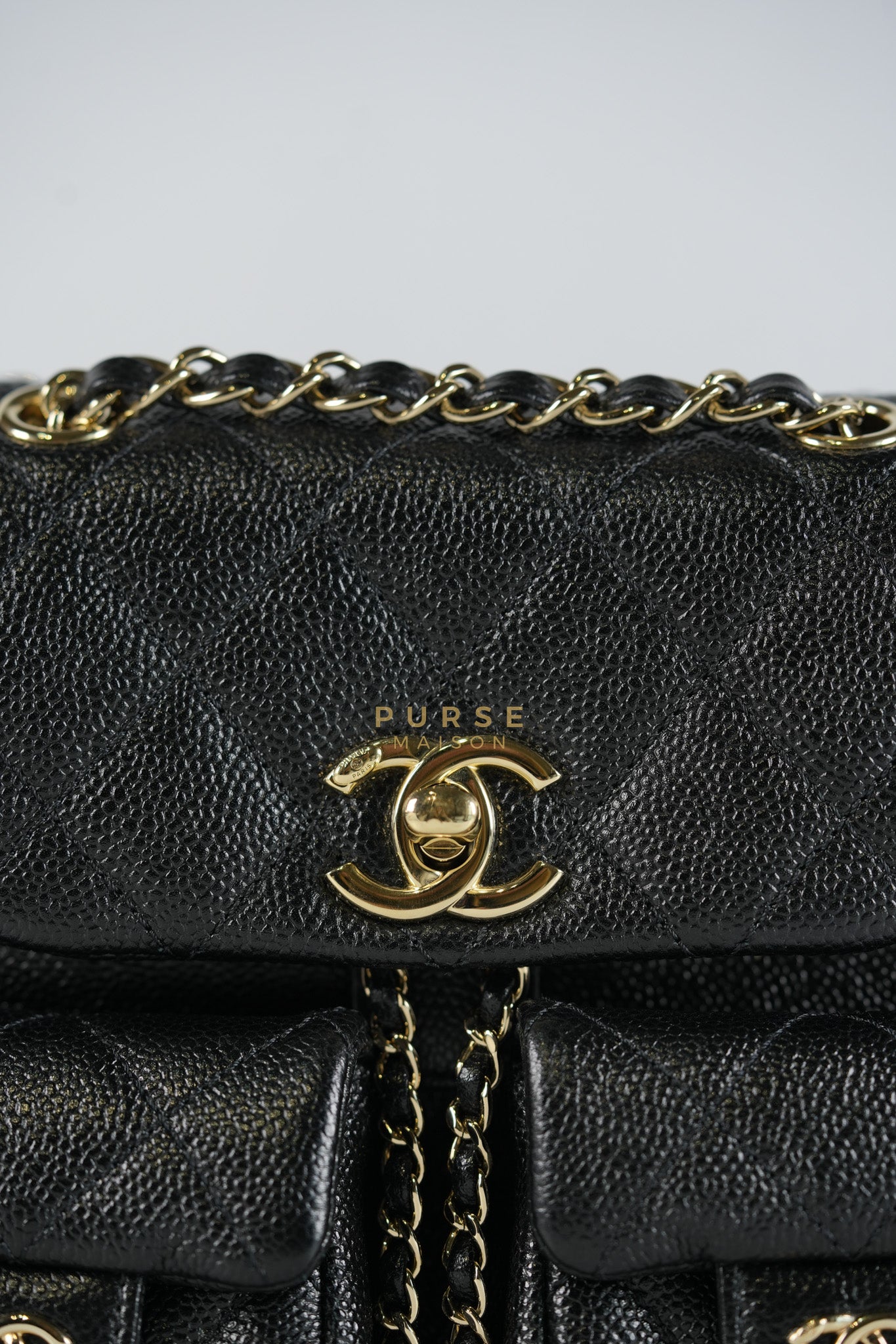 Mini Duma Backpack Black Caviar Leather Light Gold Hardware (Microchip) | Purse Maison Luxury Bags Shop