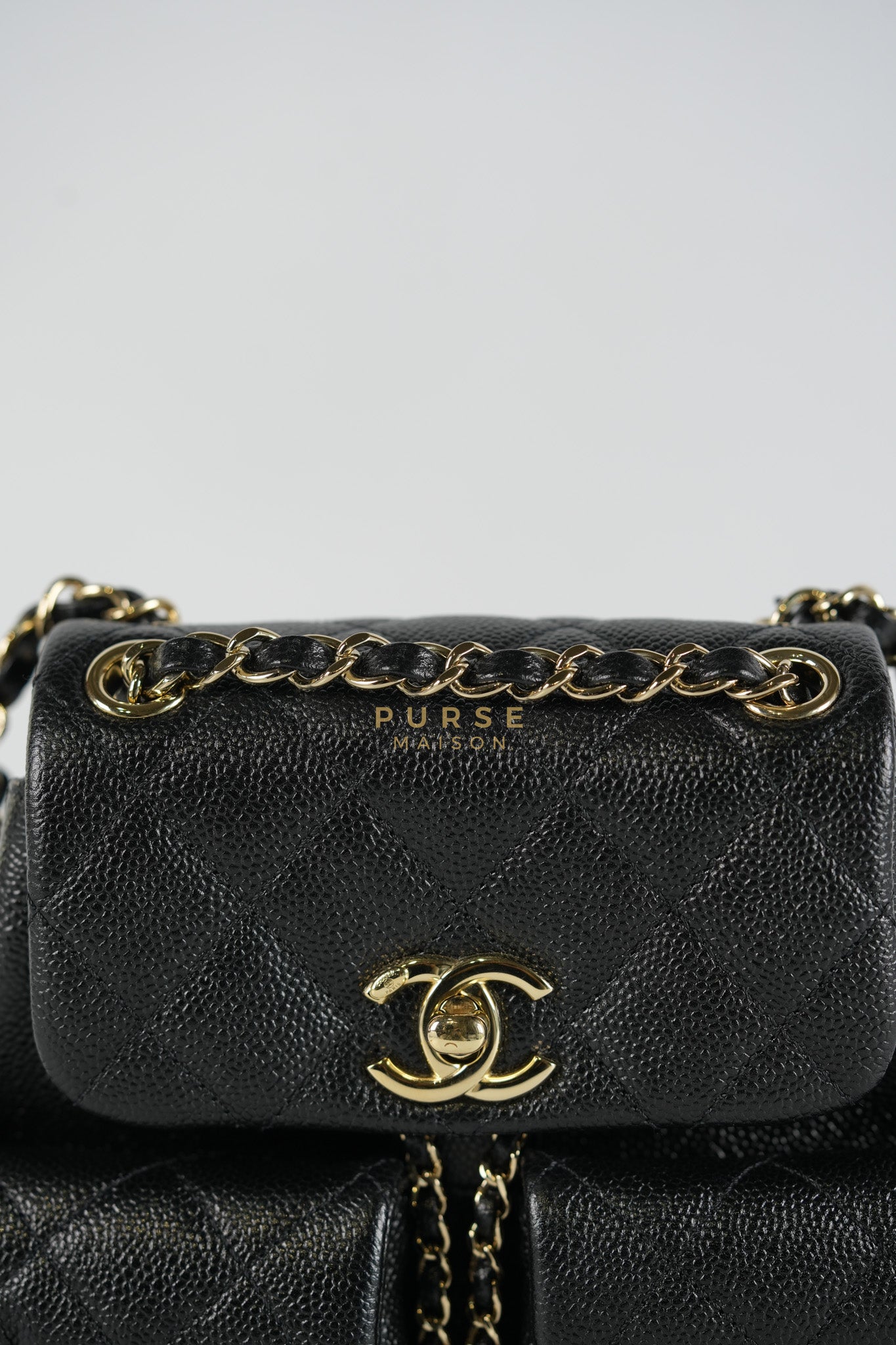 Mini Duma Backpack Black Caviar Leather Light Gold Hardware (Microchip) | Purse Maison Luxury Bags Shop