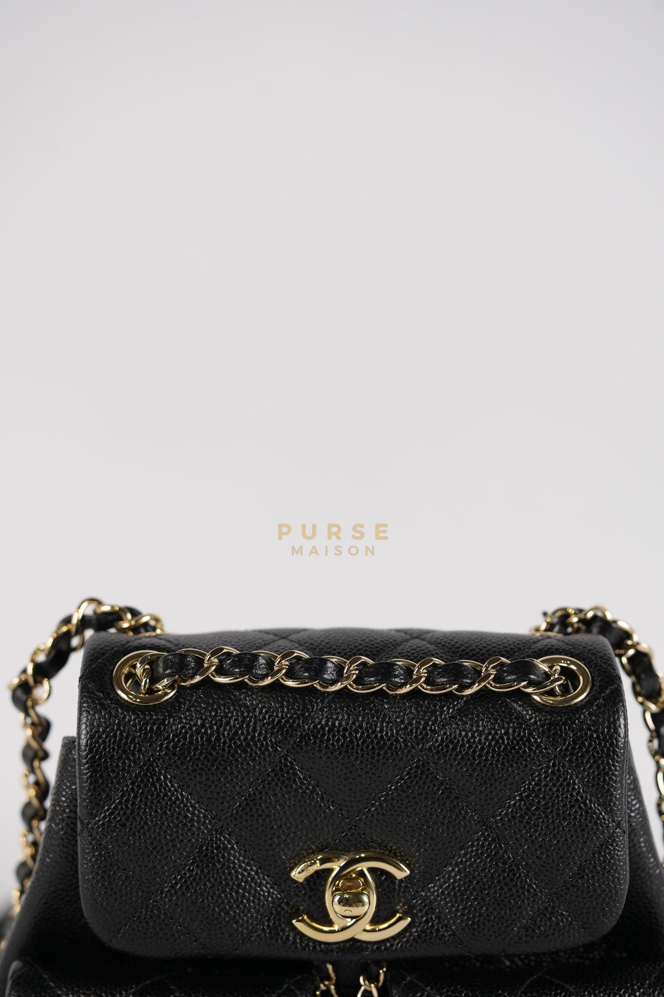 Mini Duma Backpack Black Caviar Leather Light Gold Hardware (Microchip) | Purse Maison Luxury Bags Shop