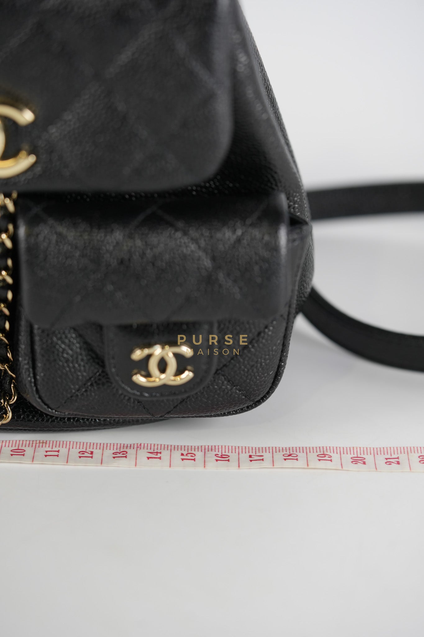 Mini Duma Backpack Black Caviar Leather Light Gold Hardware (Microchip) | Purse Maison Luxury Bags Shop