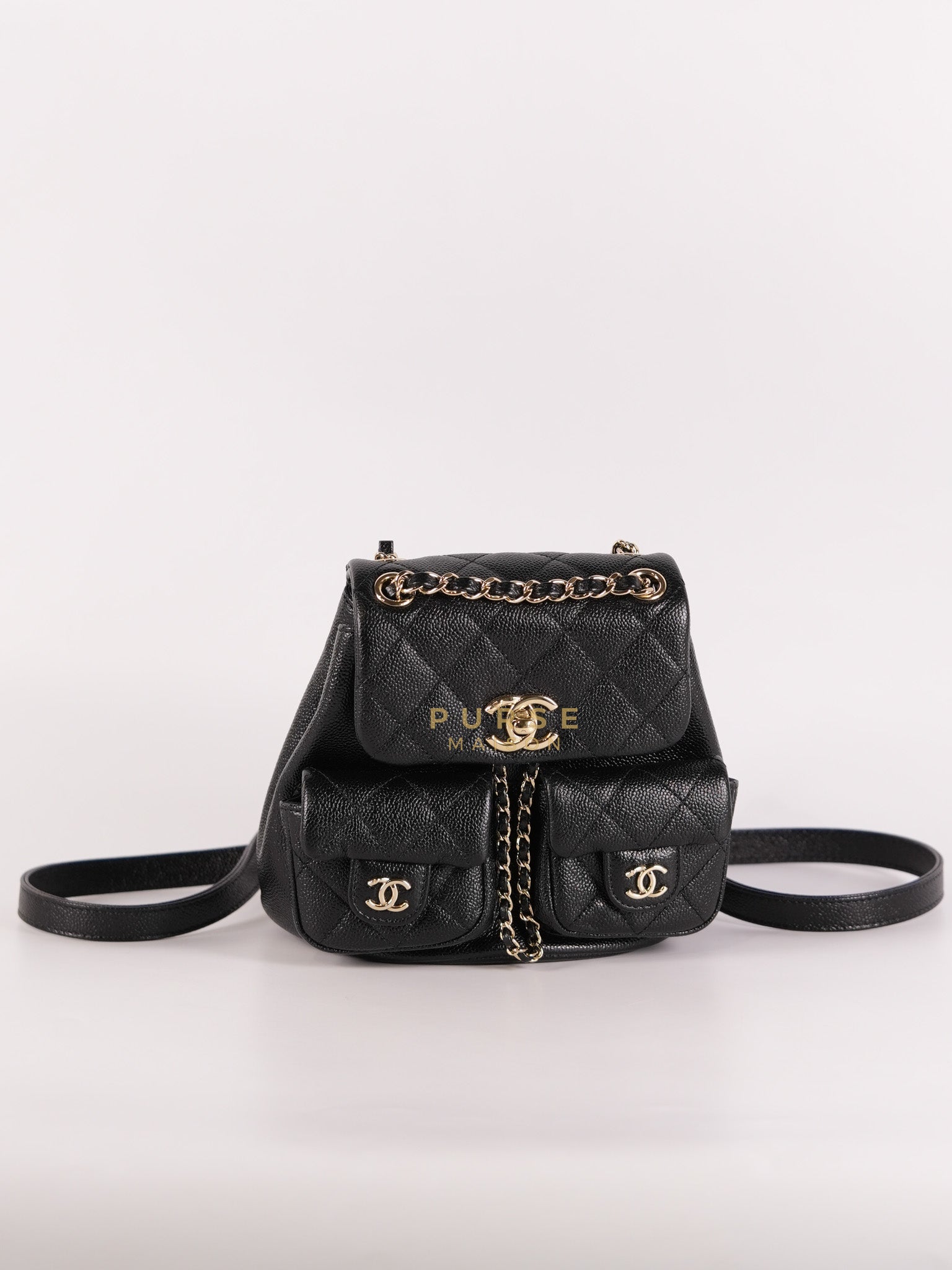 Mini Duma Backpack Black Caviar Leather Light Gold Hardware (Microchip) | Purse Maison Luxury Bags Shop