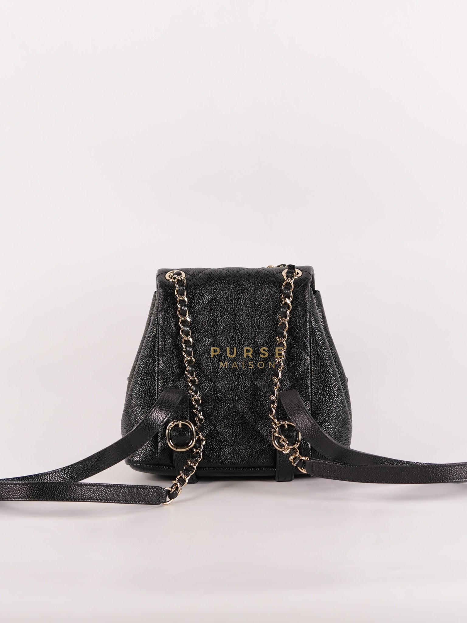 Mini Duma Backpack Black Caviar Leather Light Gold Hardware (Microchip) | Purse Maison Luxury Bags Shop