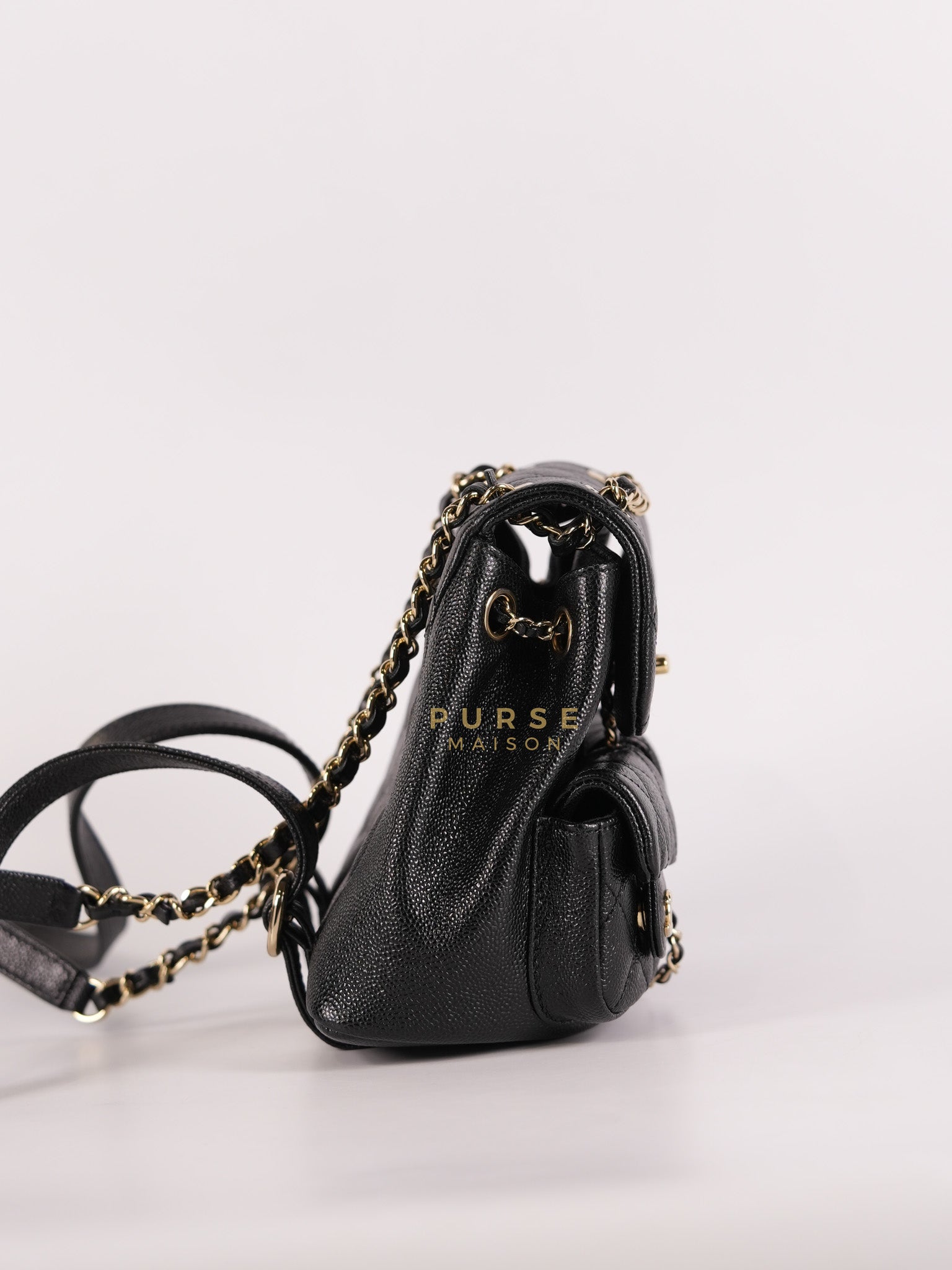 Mini Duma Backpack Black Caviar Leather Light Gold Hardware (Microchip) | Purse Maison Luxury Bags Shop