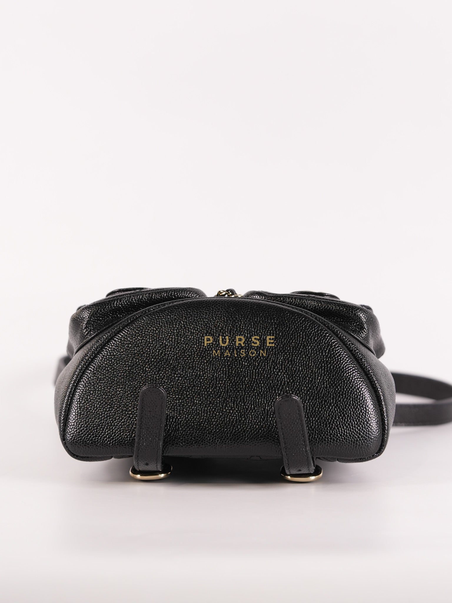 Mini Duma Backpack Black Caviar Leather Light Gold Hardware (Microchip) | Purse Maison Luxury Bags Shop