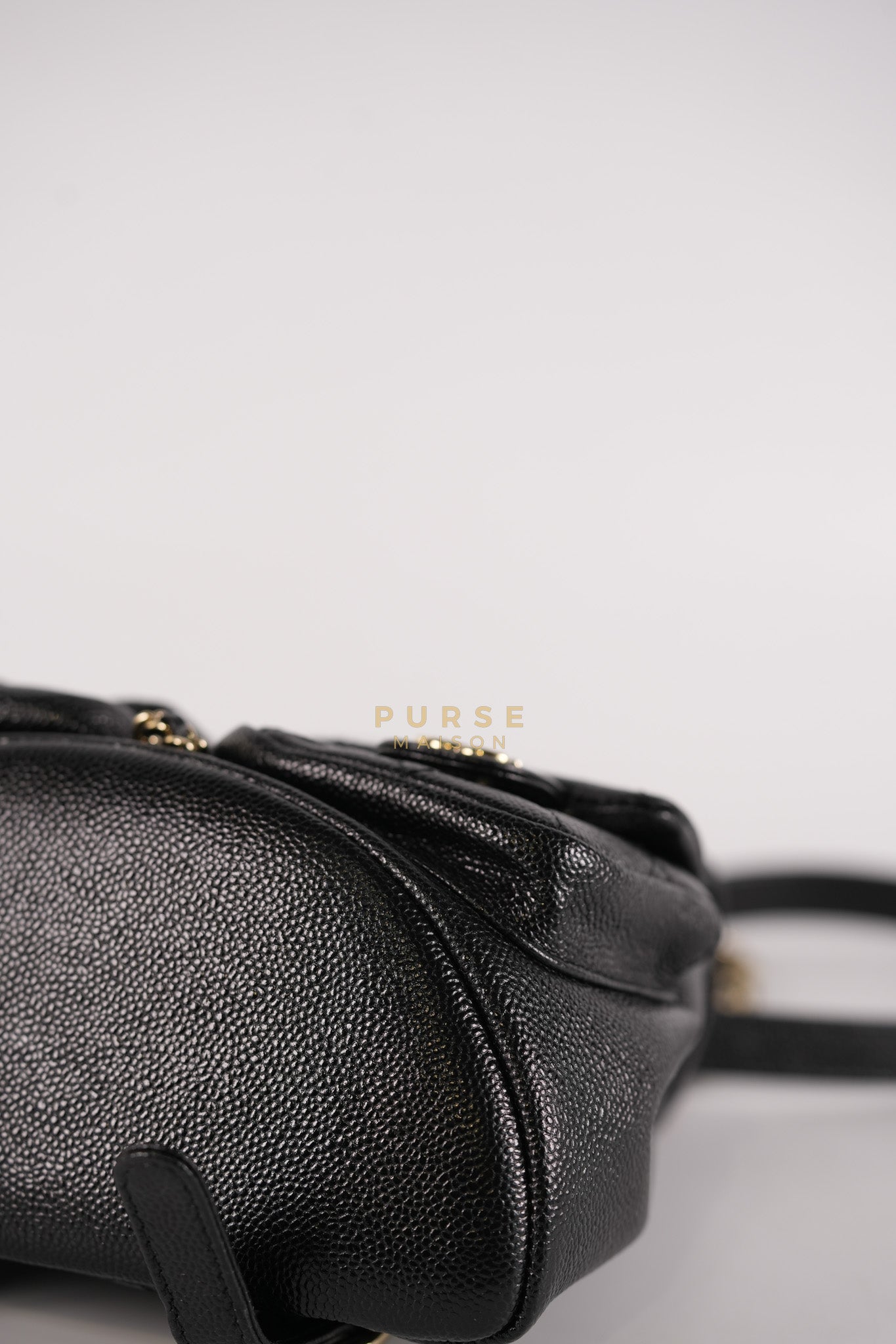 Mini Duma Backpack Black Caviar Leather Light Gold Hardware (Microchip) | Purse Maison Luxury Bags Shop