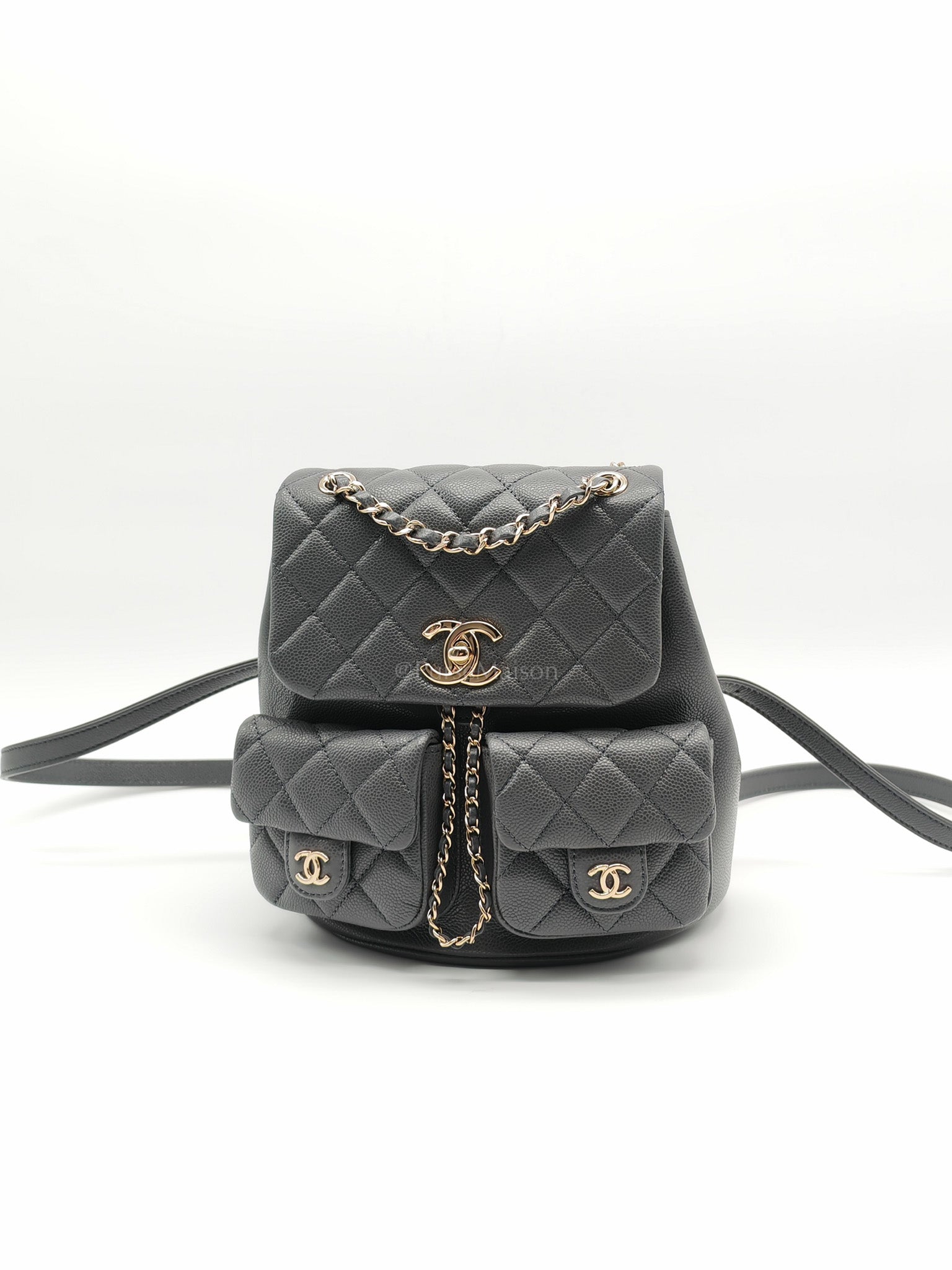 Mini Duma Backpack in Gray Quilted Caviar Leather and Light Gold Hardware (Microchip) | Purse Maison Luxury Bags Shop
