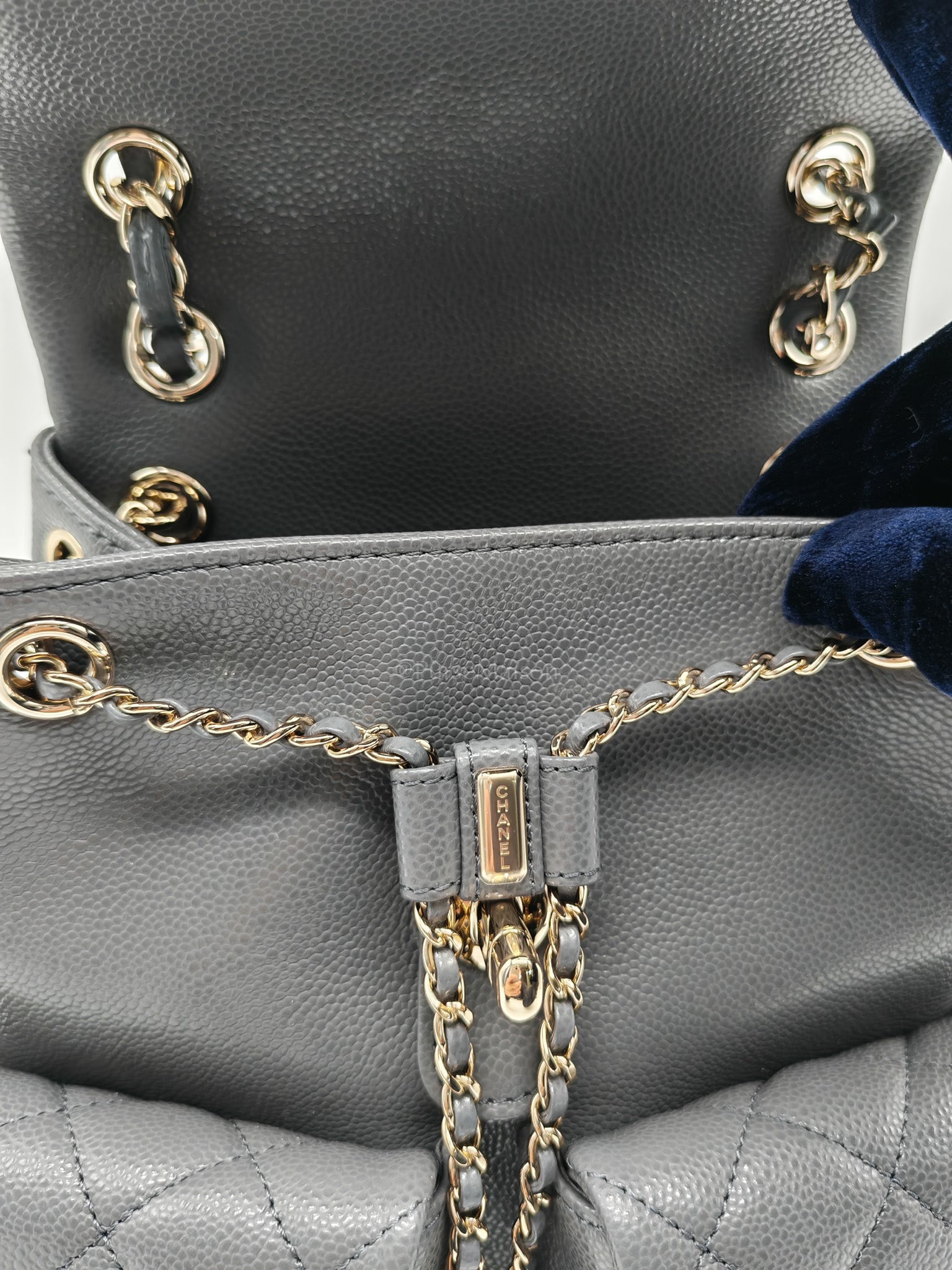 Mini Duma Backpack in Gray Quilted Caviar Leather and Light Gold Hardware (Microchip) | Purse Maison Luxury Bags Shop