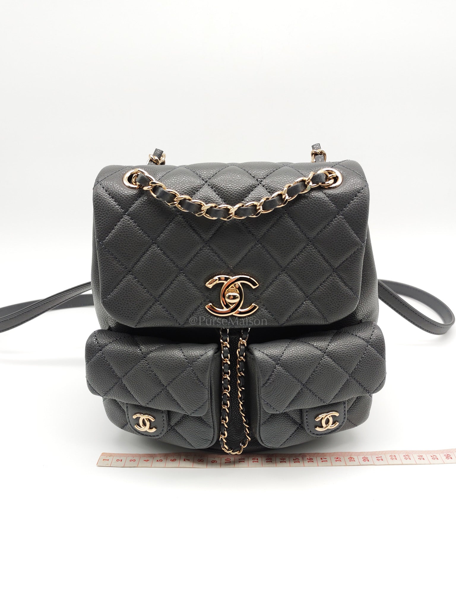 Mini Duma Backpack in Gray Quilted Caviar Leather and Light Gold Hardware (Microchip) | Purse Maison Luxury Bags Shop