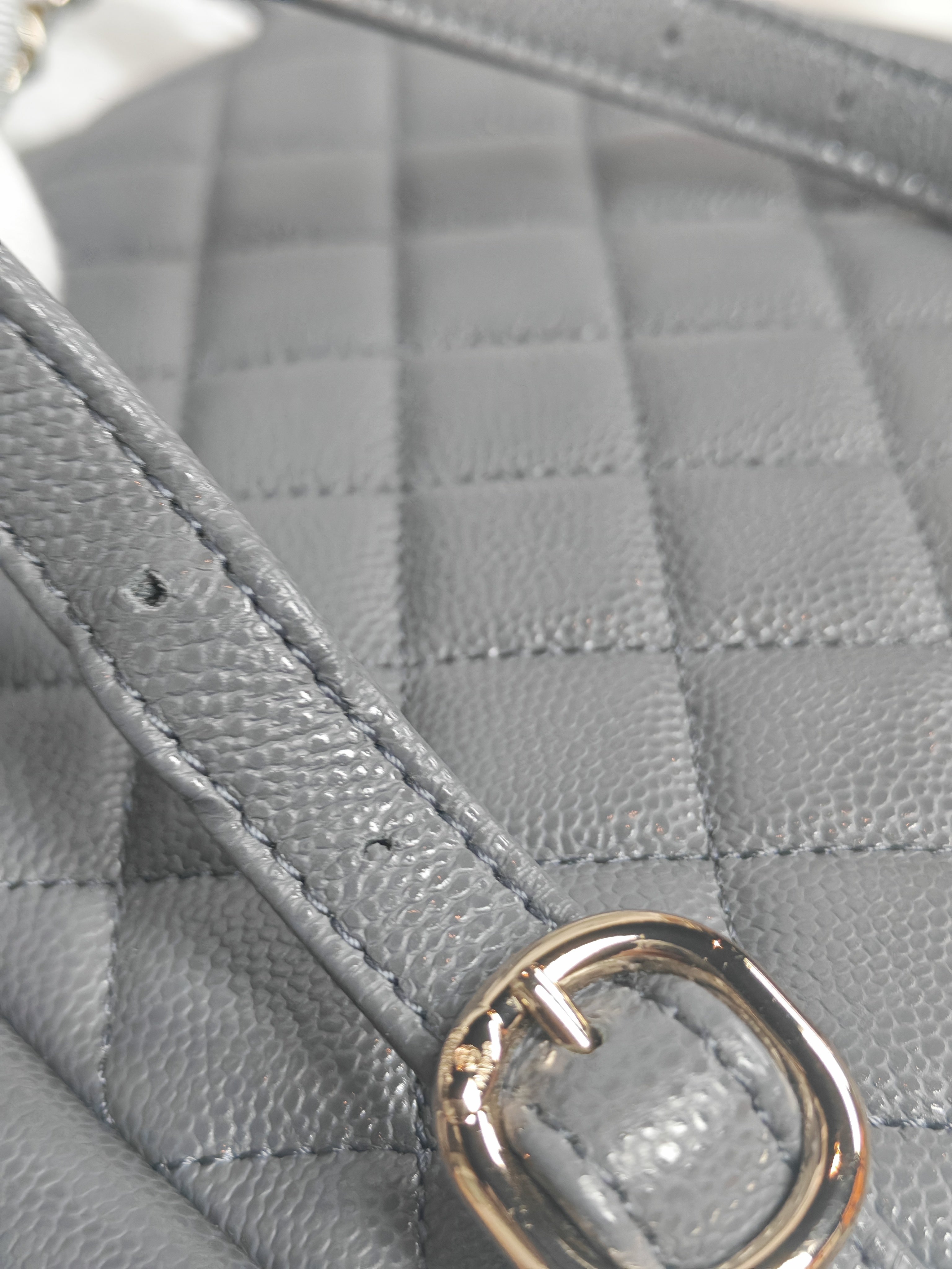 Mini Duma Backpack in Gray Quilted Caviar Leather and Light Gold Hardware (Microchip) | Purse Maison Luxury Bags Shop