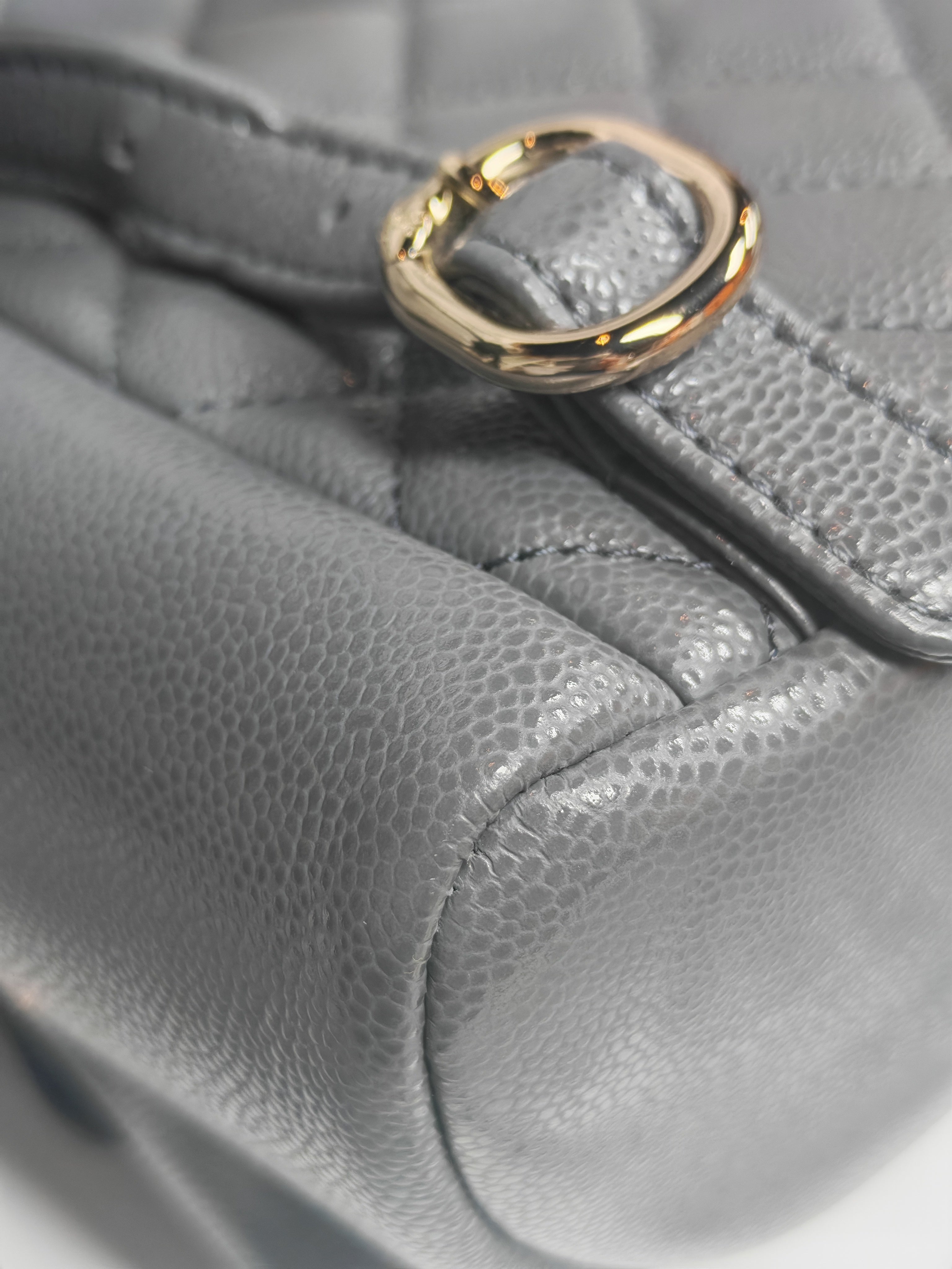 Mini Duma Backpack in Gray Quilted Caviar Leather and Light Gold Hardware (Microchip) | Purse Maison Luxury Bags Shop