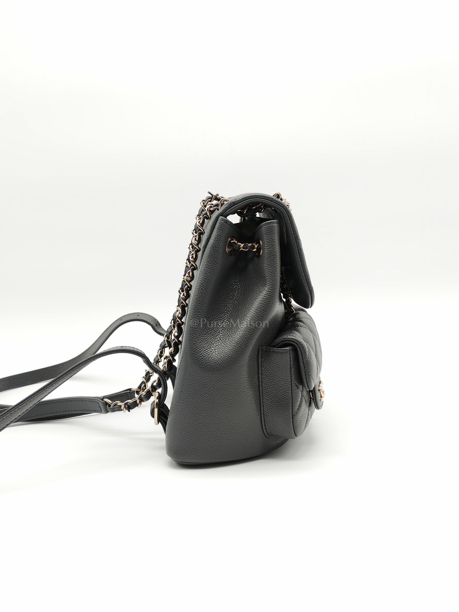 Mini Duma Backpack in Gray Quilted Caviar Leather and Light Gold Hardware (Microchip) | Purse Maison Luxury Bags Shop