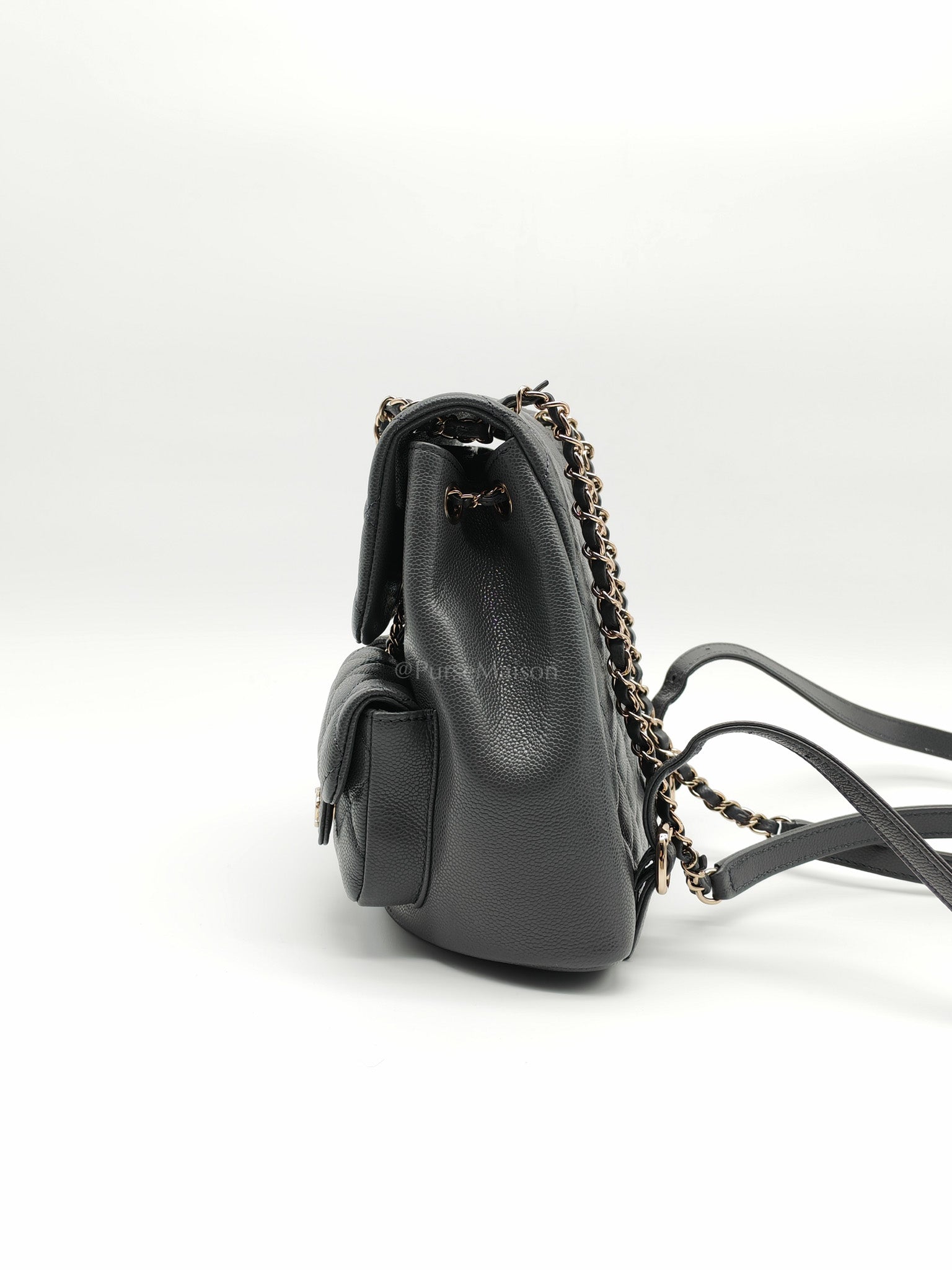 Mini Duma Backpack in Gray Quilted Caviar Leather and Light Gold Hardware (Microchip) | Purse Maison Luxury Bags Shop