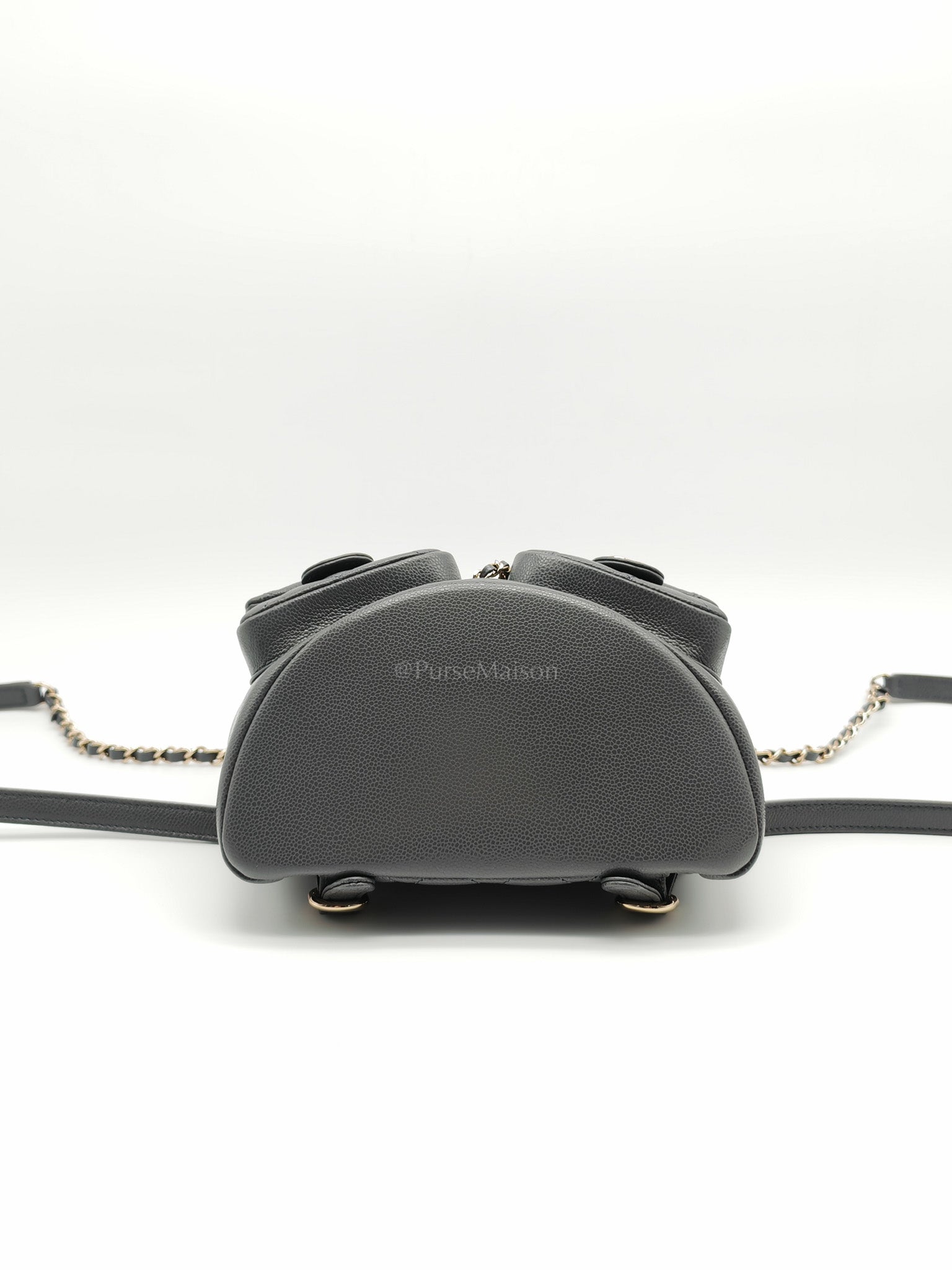 Mini Duma Backpack in Gray Quilted Caviar Leather and Light Gold Hardware (Microchip) | Purse Maison Luxury Bags Shop