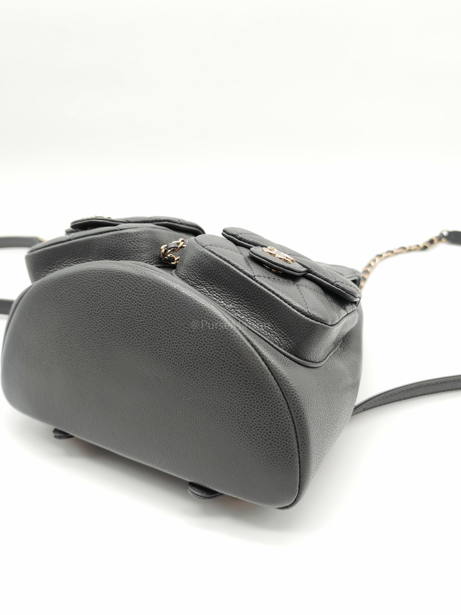 Mini Duma Backpack in Gray Quilted Caviar Leather and Light Gold Hardware (Microchip) | Purse Maison Luxury Bags Shop