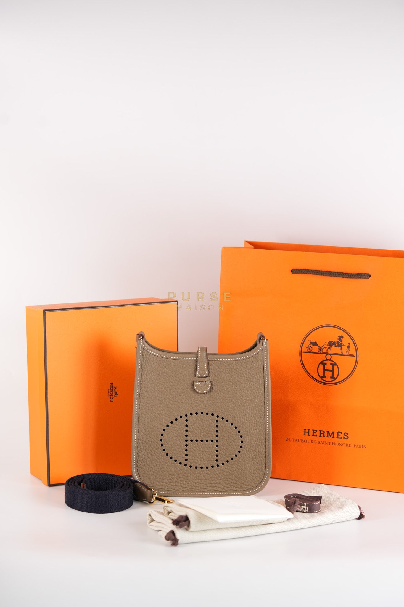 Mini Evelyne 16 in Etoupe Taurillon Clemence Leather & Gold Hardware Stamp K(2025) | Purse Maison Luxury Bags Shop