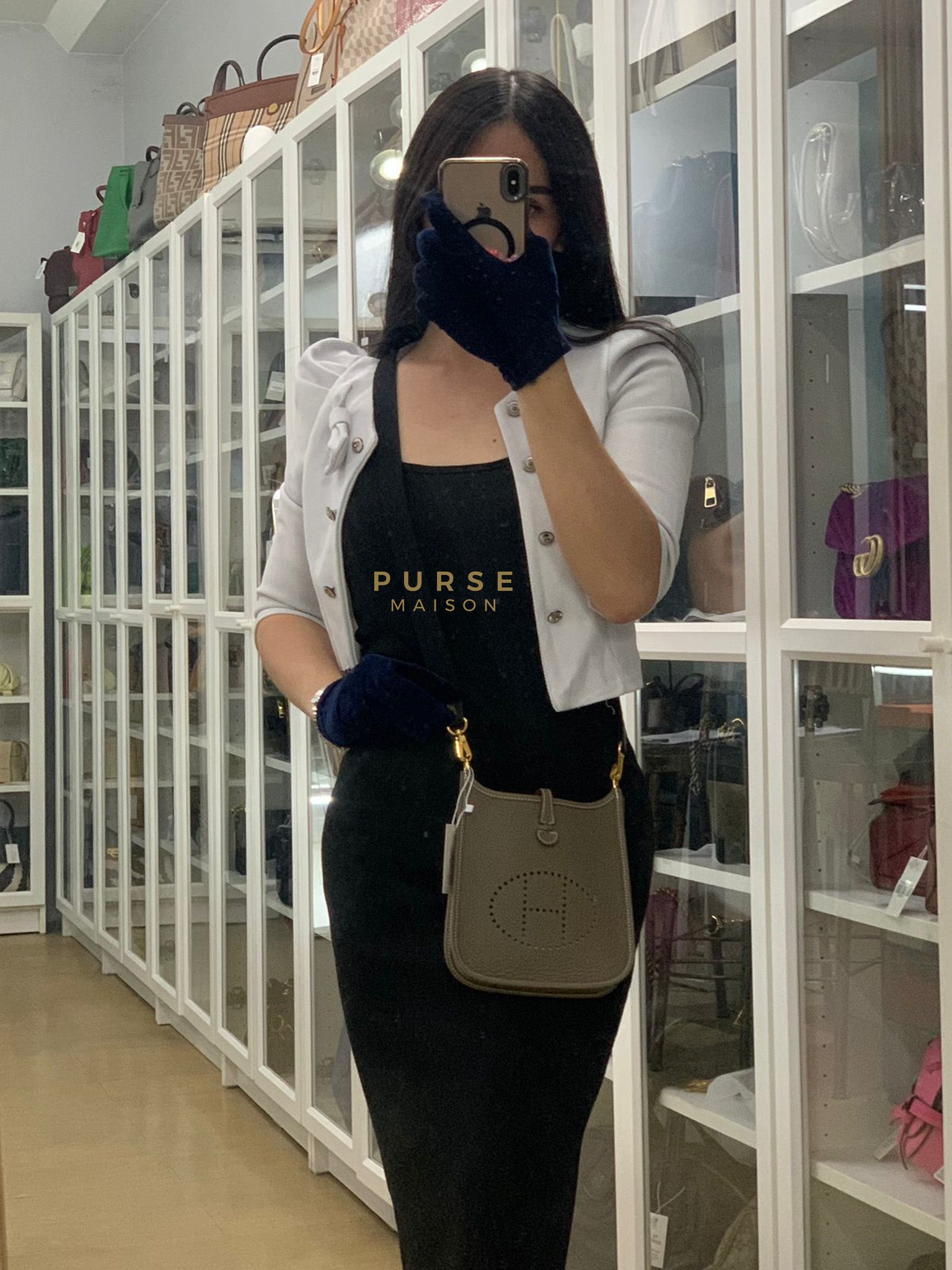 Mini Evelyne 16 in Etoupe Taurillon Clemence Leather & Gold Hardware Stamp K(2025) | Purse Maison Luxury Bags Shop