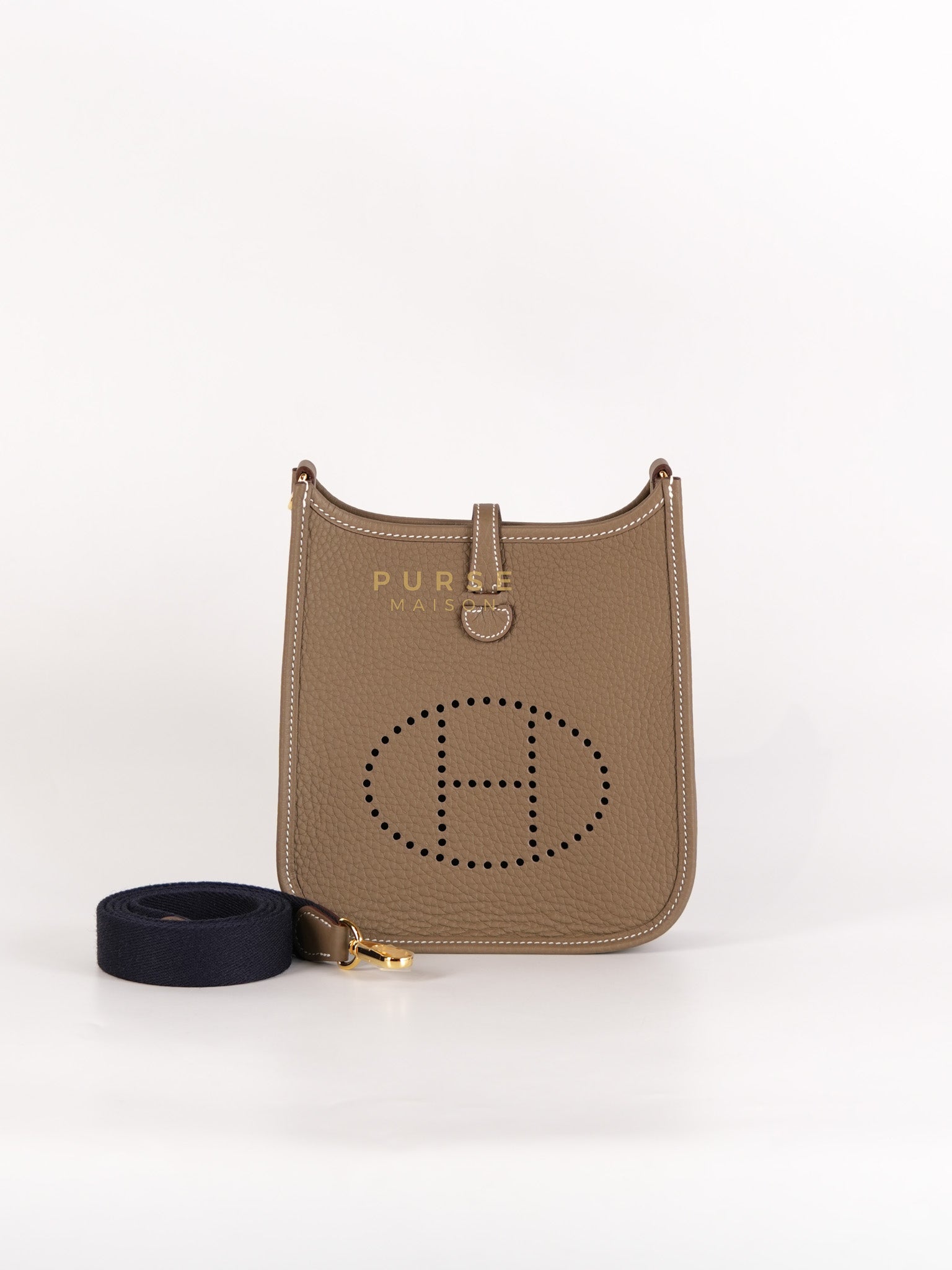 Mini Evelyne 16 in Etoupe Taurillon Clemence Leather & Gold Hardware Stamp K(2025) | Purse Maison Luxury Bags Shop