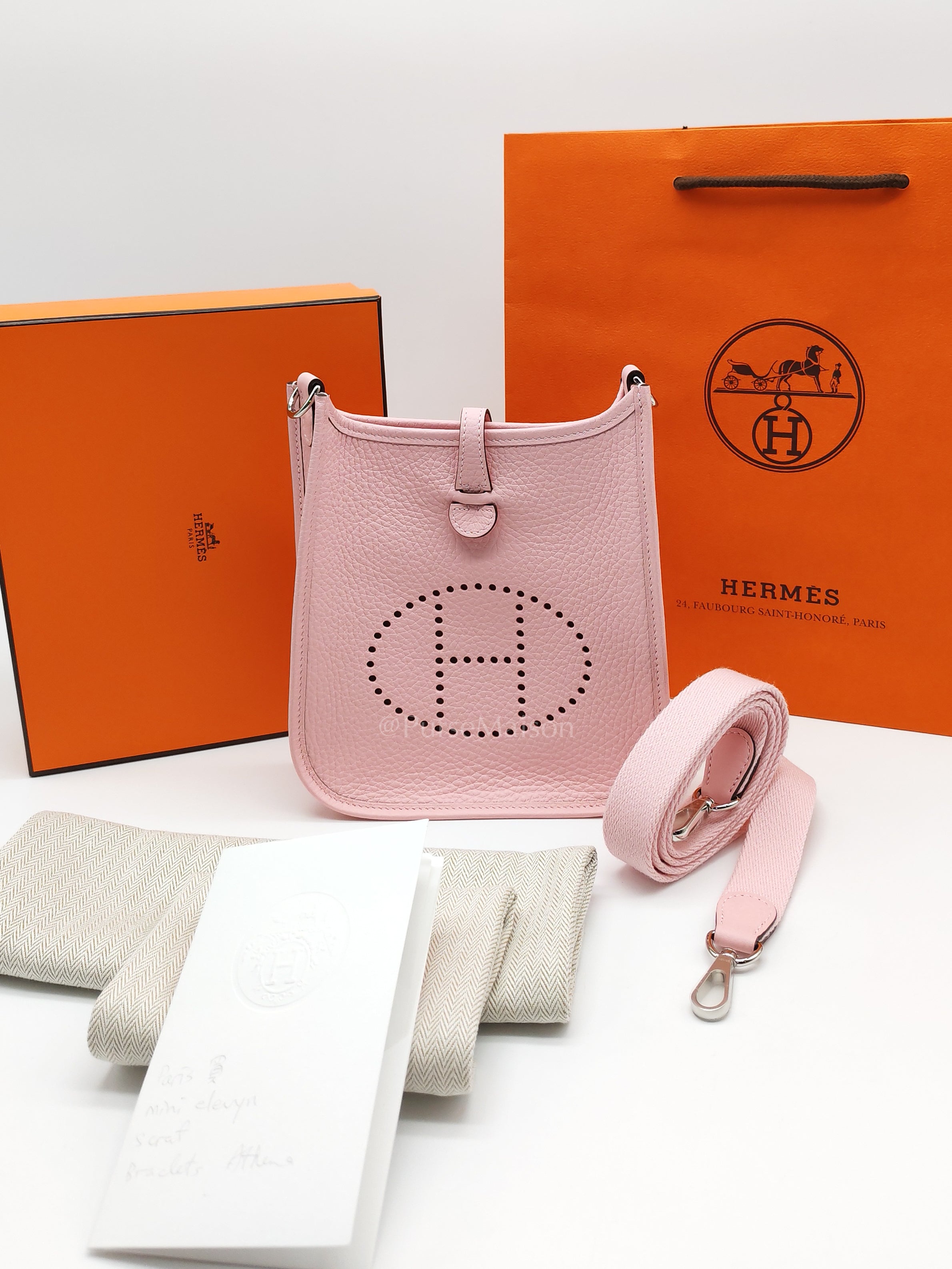 Mini Evelyne TPM in Rose Sakura Clemence Leather and Palladium Hardware Stamp K (2025) | Purse Maison Luxury Bags Shop
