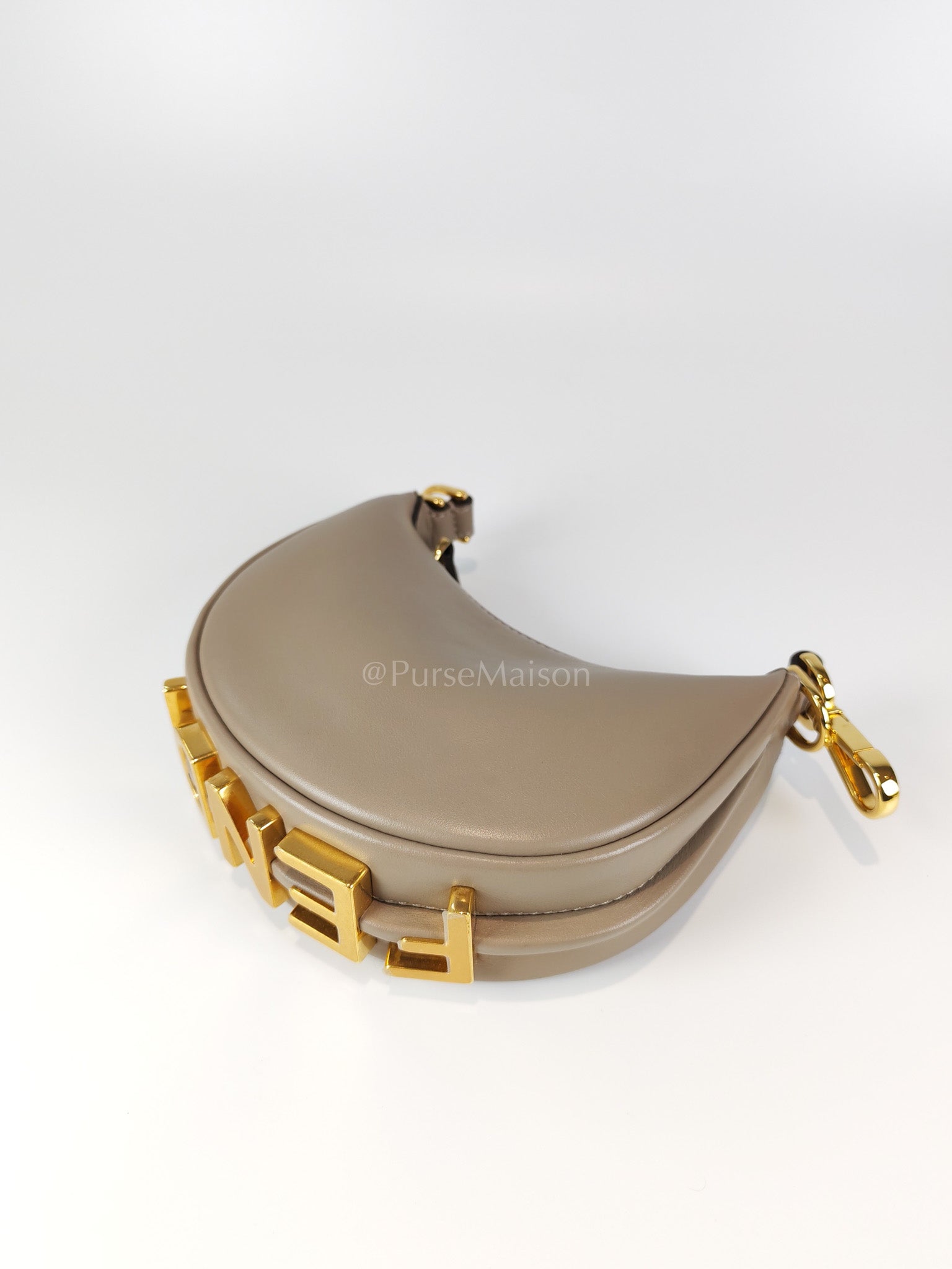 Mini Fendigraphy Hobo Bag Tortora in Beige Calfskin Leather & Gold Hardware | Purse Maison Luxury Bags Shop