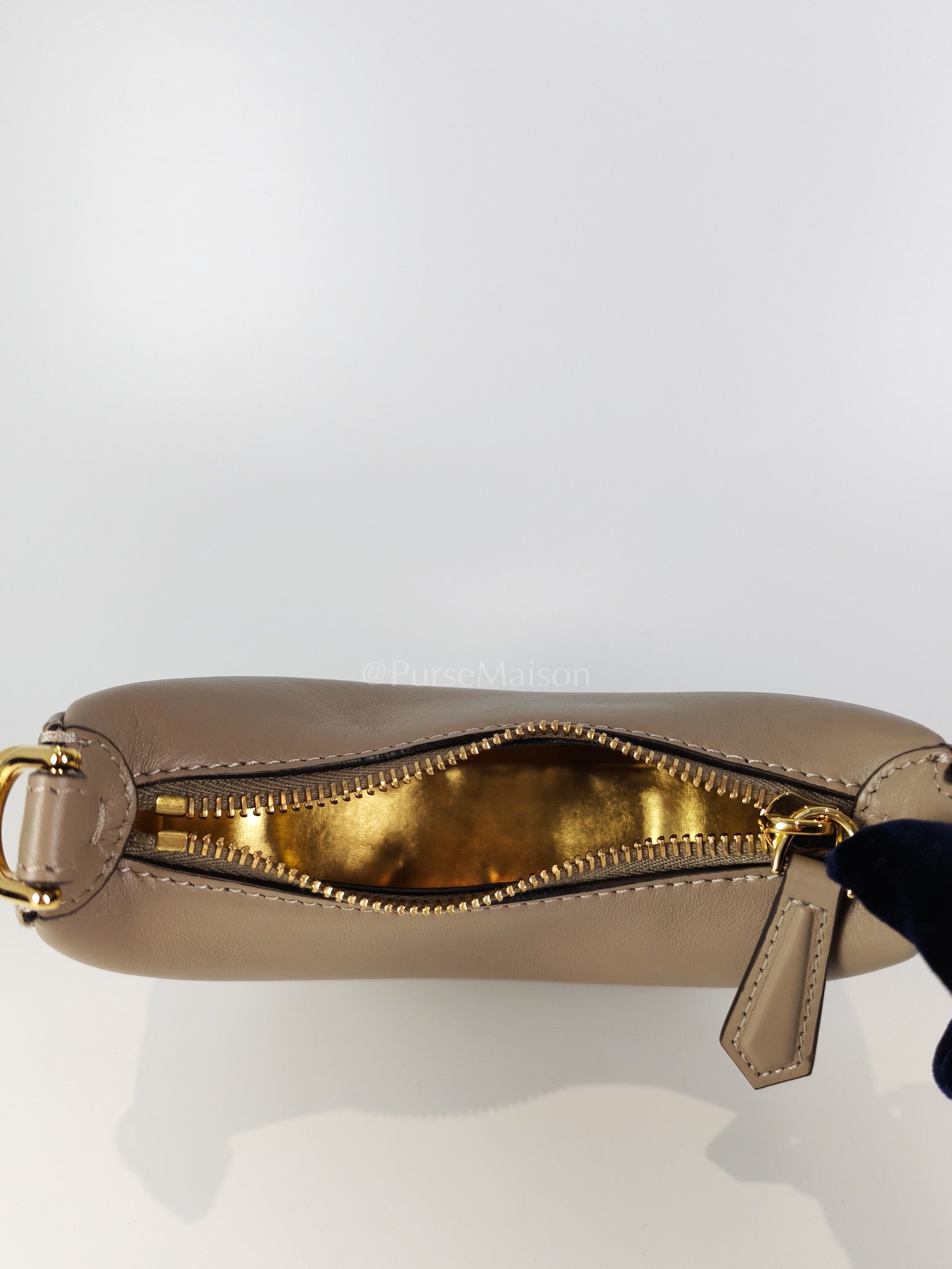 Mini Fendigraphy Hobo Bag Tortora in Beige Calfskin Leather & Gold Hardware | Purse Maison Luxury Bags Shop