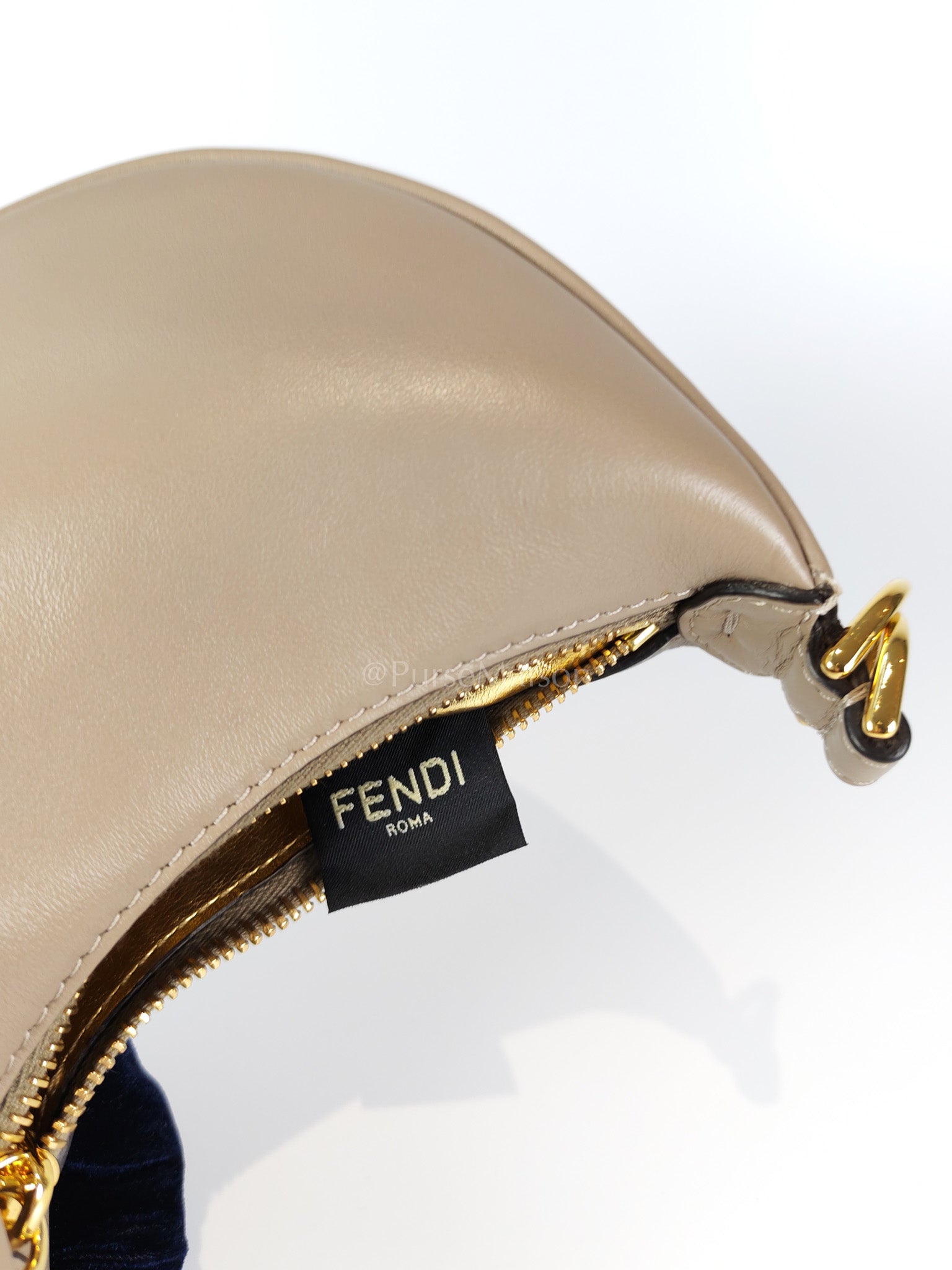 Mini Fendigraphy Hobo Bag Tortora in Beige Calfskin Leather & Gold Hardware | Purse Maison Luxury Bags Shop