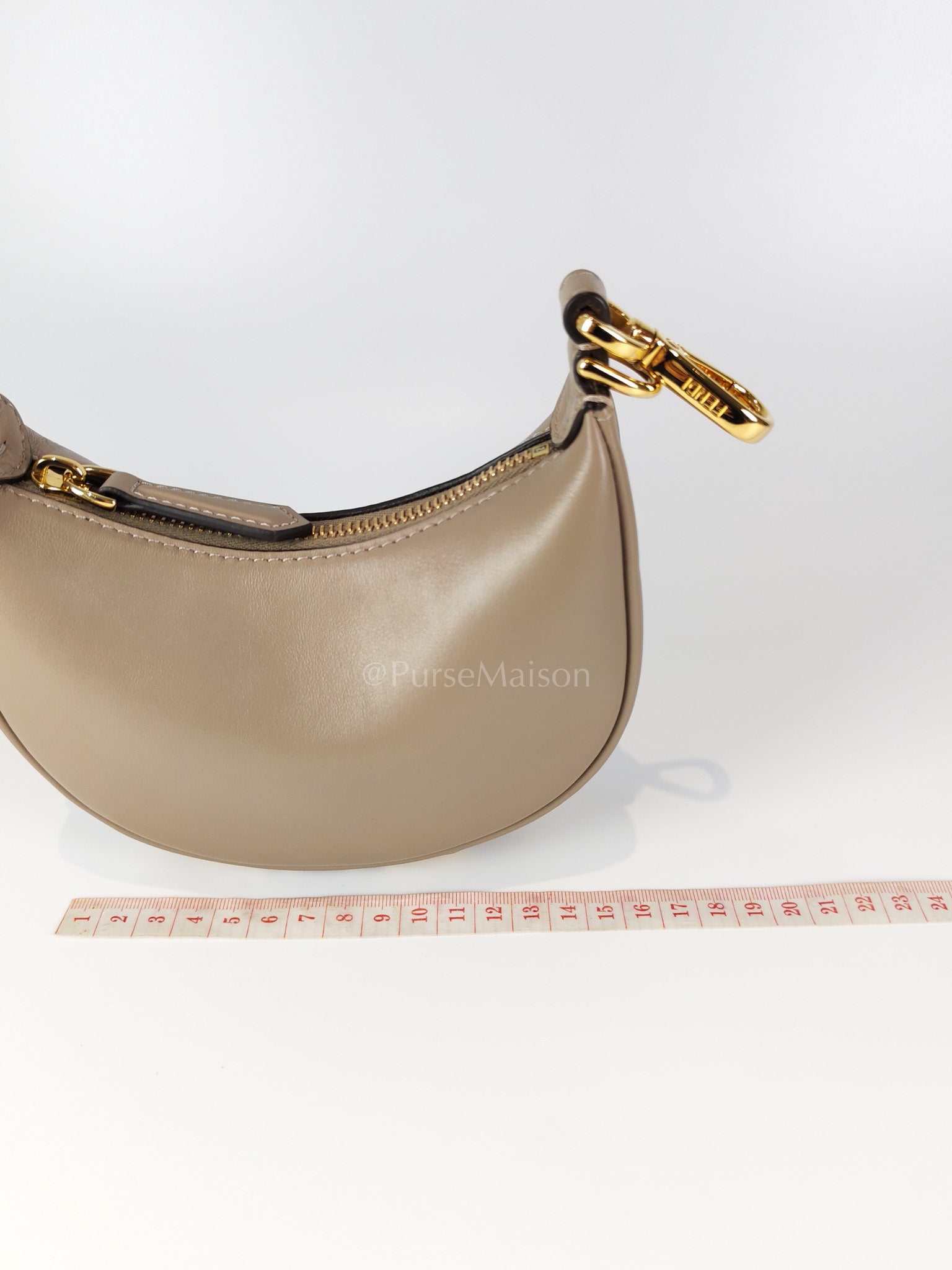 Mini Fendigraphy Hobo Bag Tortora in Beige Calfskin Leather & Gold Hardware | Purse Maison Luxury Bags Shop