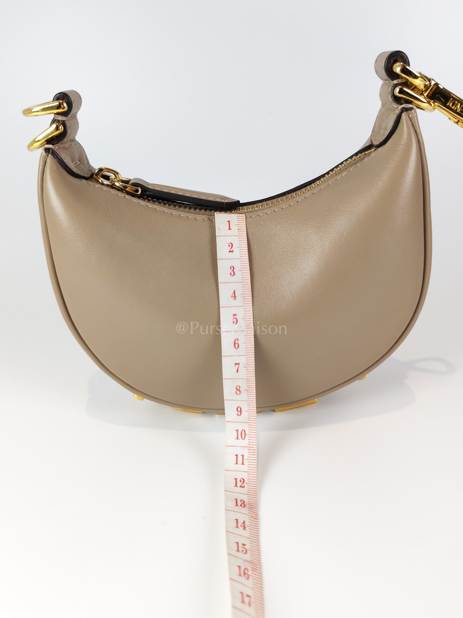 Mini Fendigraphy Hobo Bag Tortora in Beige Calfskin Leather & Gold Hardware | Purse Maison Luxury Bags Shop