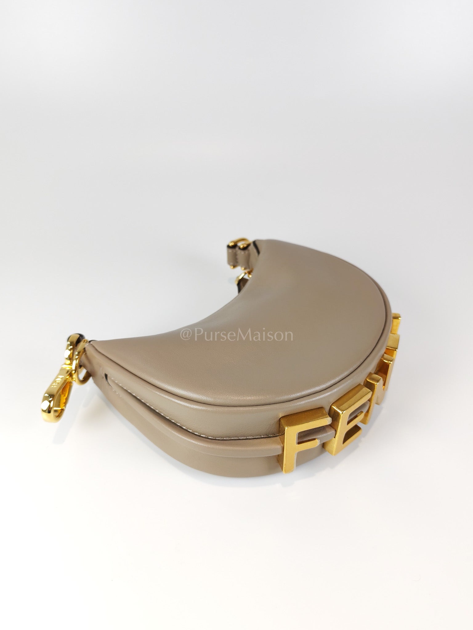 Mini Fendigraphy Hobo Bag Tortora in Beige Calfskin Leather & Gold Hardware | Purse Maison Luxury Bags Shop