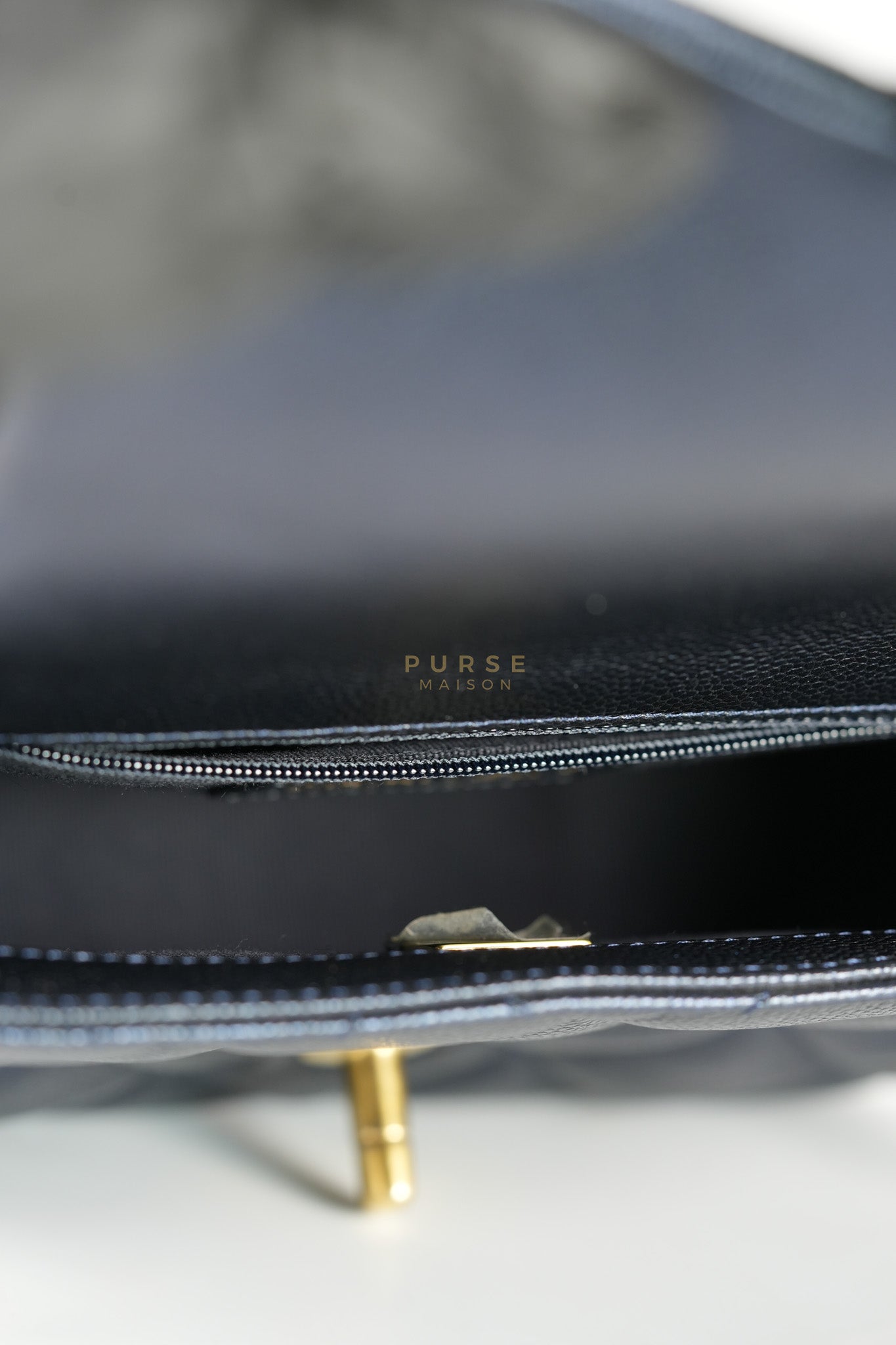 Mini Flap Bag in Iridescent Navy Blue Caviar Leather and Aged Gold Hardware (Microchip) | Purse Maison Luxury Bags Shop