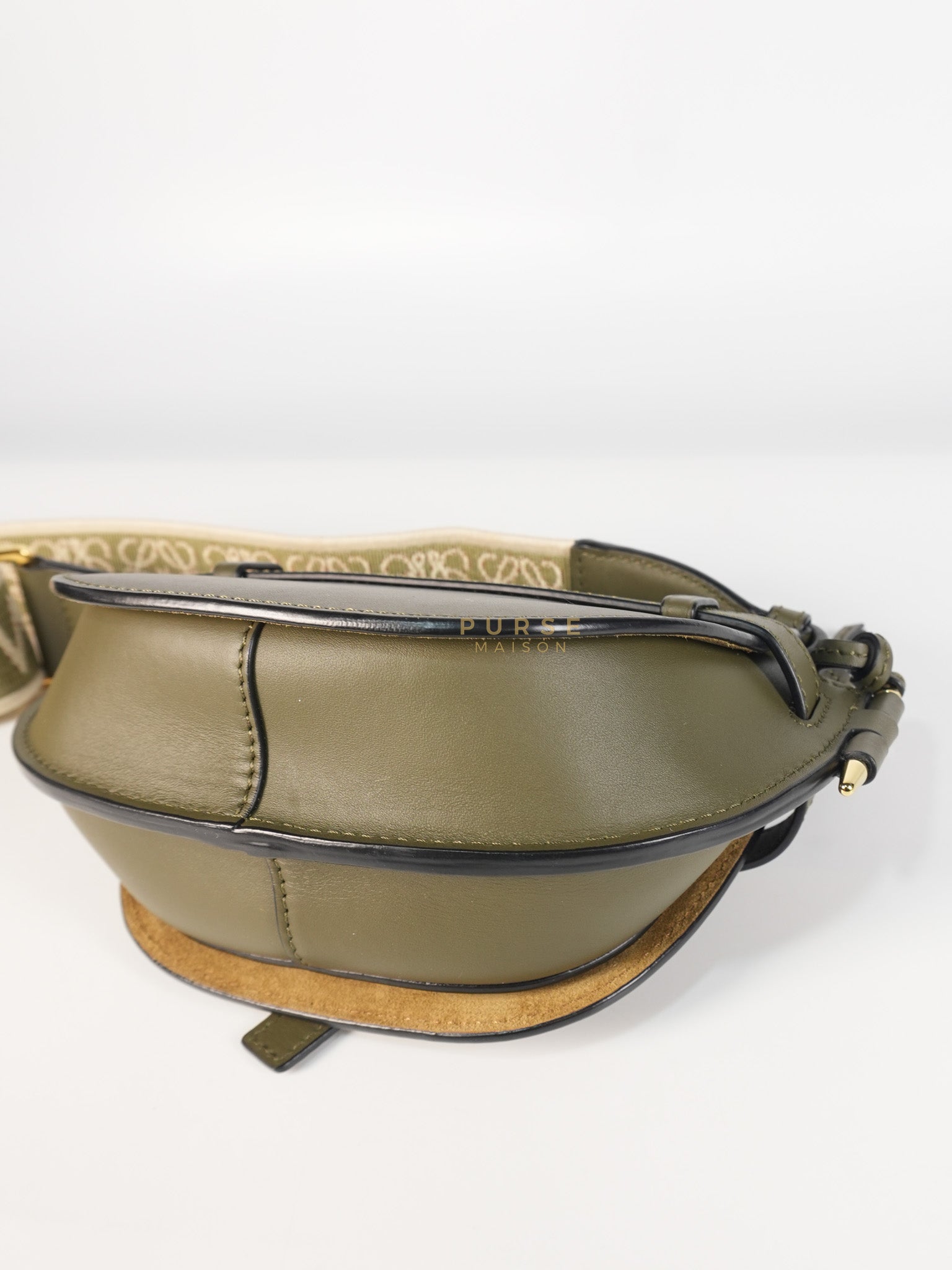 Mini Gate Bag in Autumn Green Smooth Calfskin Leather & Jacquard | Purse Maison Luxury Bags Shop
