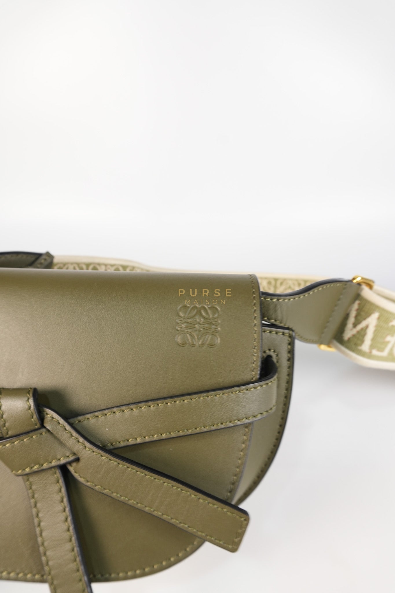 Mini Gate Bag in Autumn Green Smooth Calfskin Leather & Jacquard | Purse Maison Luxury Bags Shop