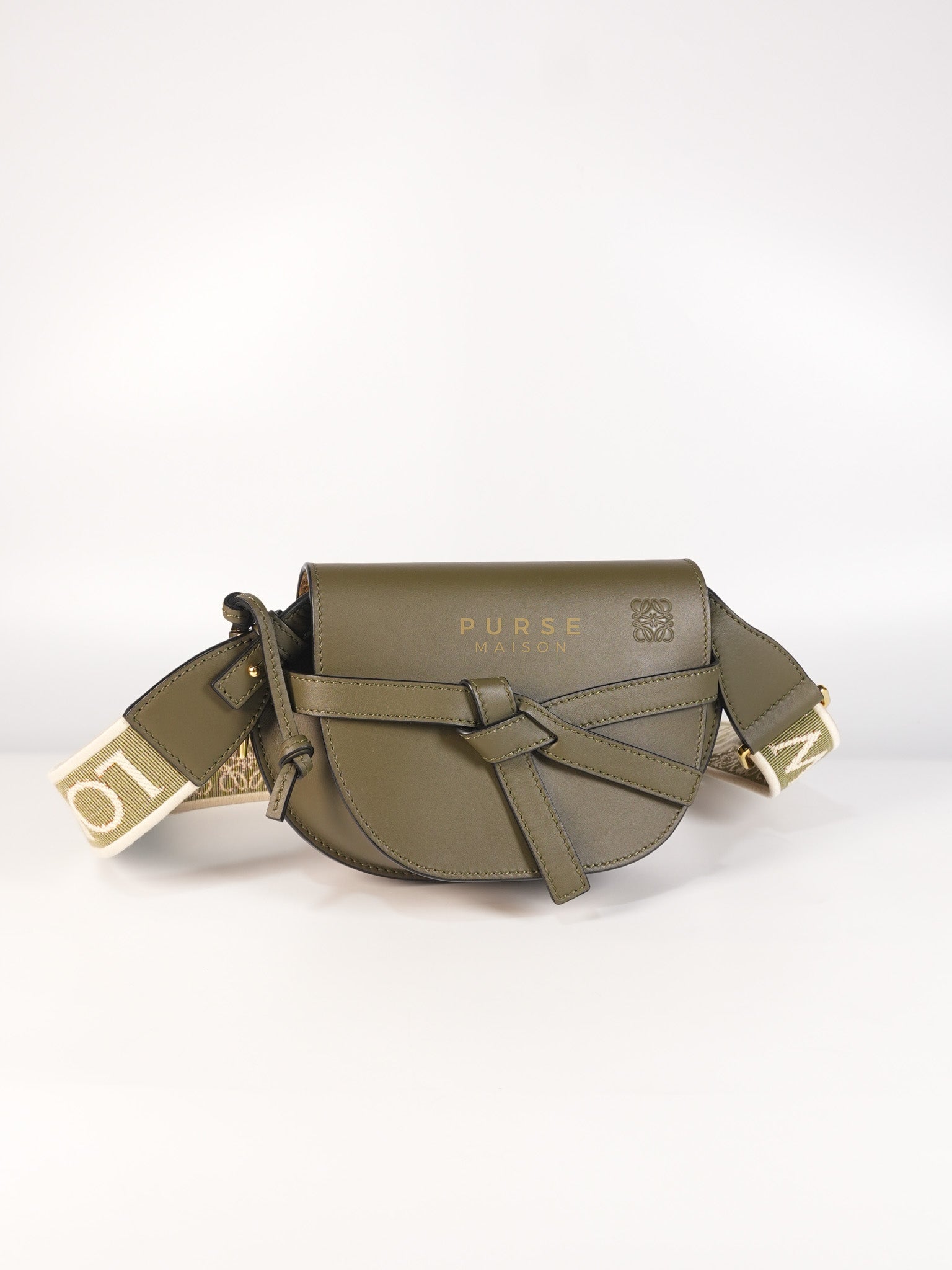 Mini Gate Bag in Autumn Green Smooth Calfskin Leather & Jacquard | Purse Maison Luxury Bags Shop