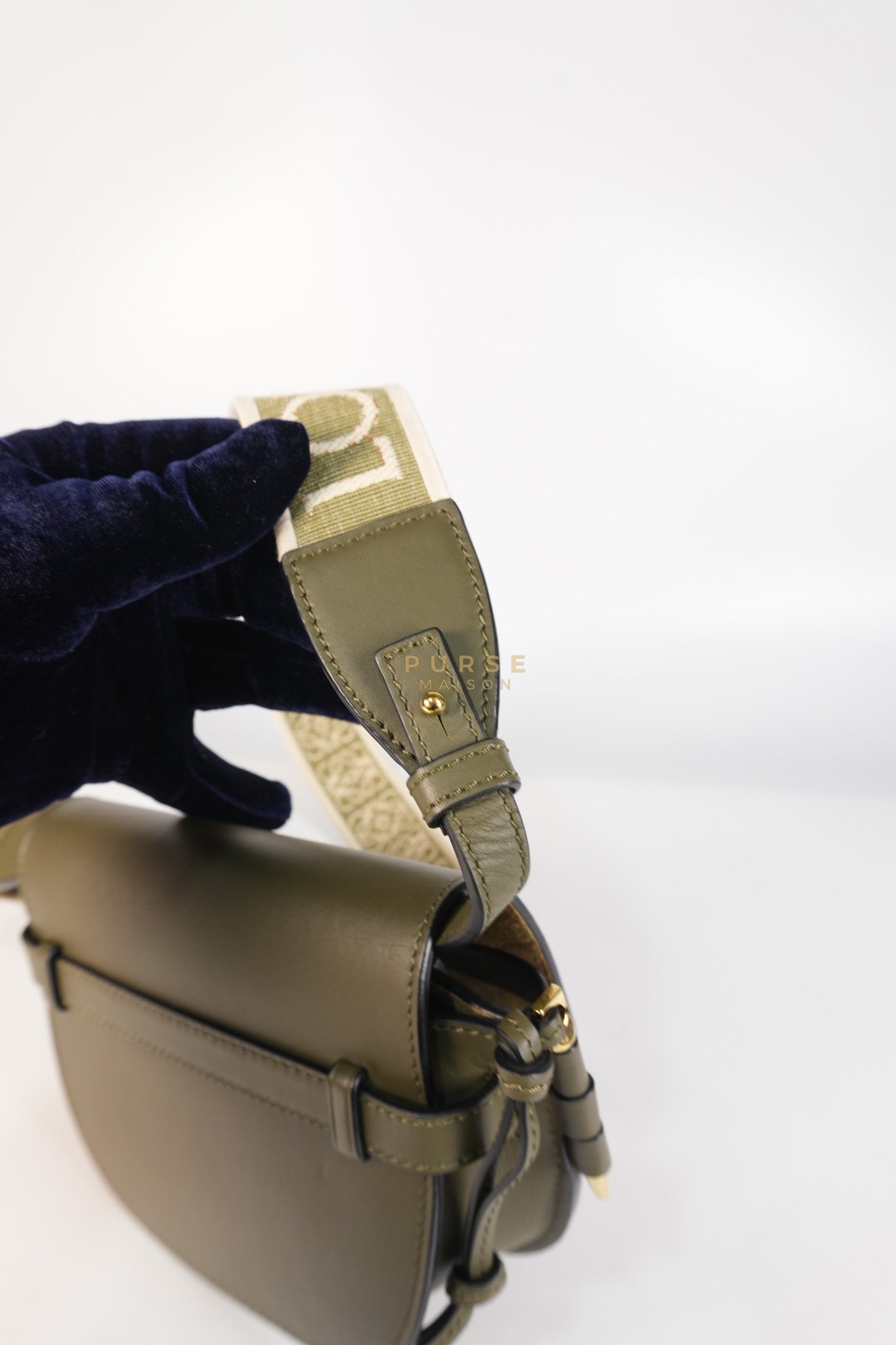 Mini Gate Bag in Autumn Green Smooth Calfskin Leather & Jacquard | Purse Maison Luxury Bags Shop