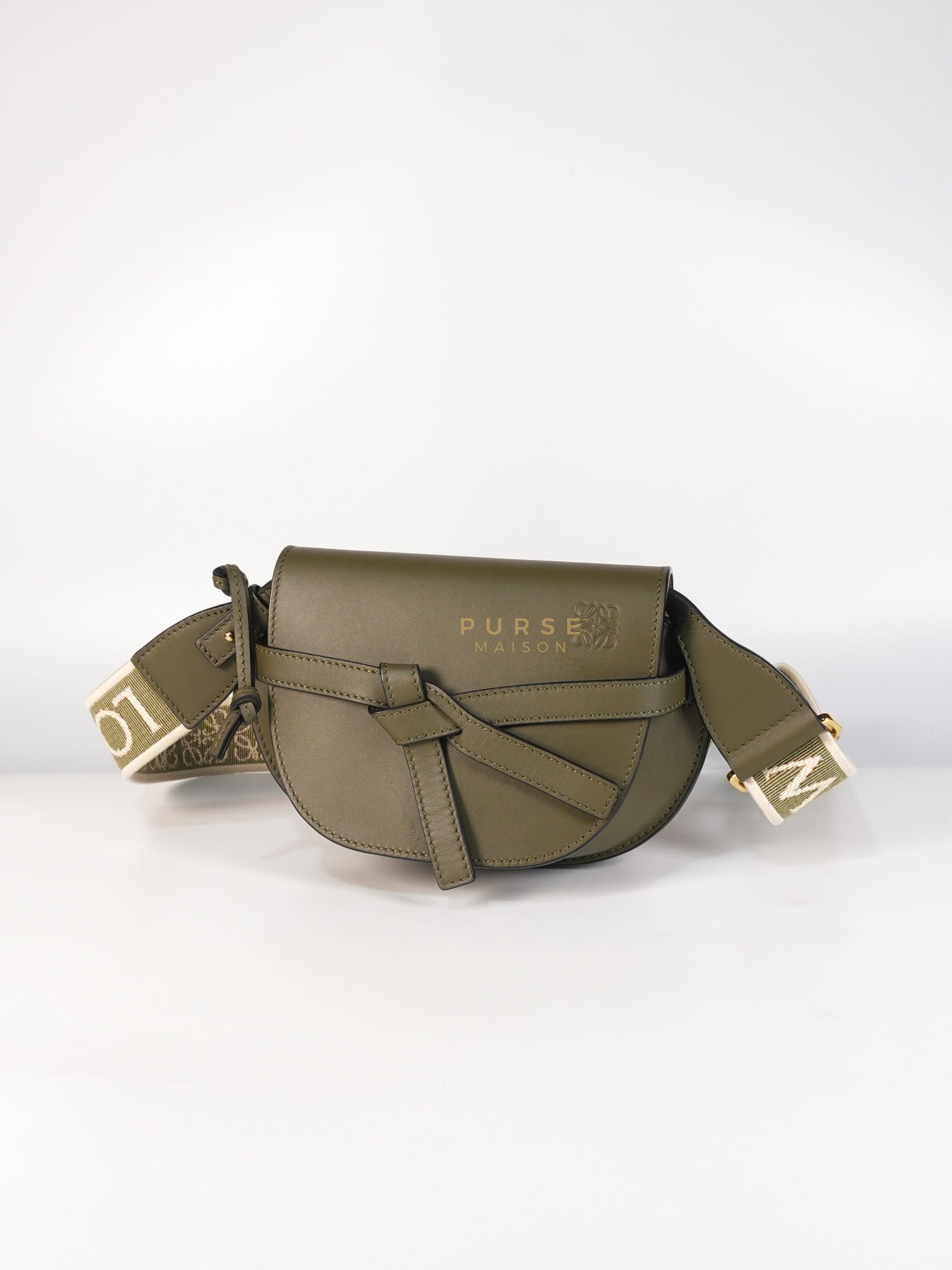 Mini Gate Bag in Autumn Green Smooth Calfskin Leather & Jacquard | Purse Maison Luxury Bags Shop