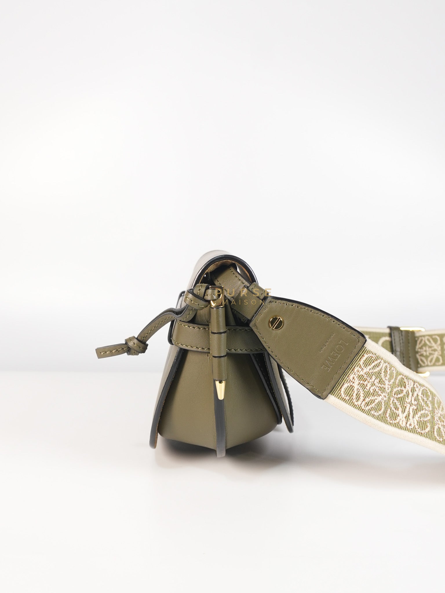 Mini Gate Bag in Autumn Green Smooth Calfskin Leather & Jacquard | Purse Maison Luxury Bags Shop